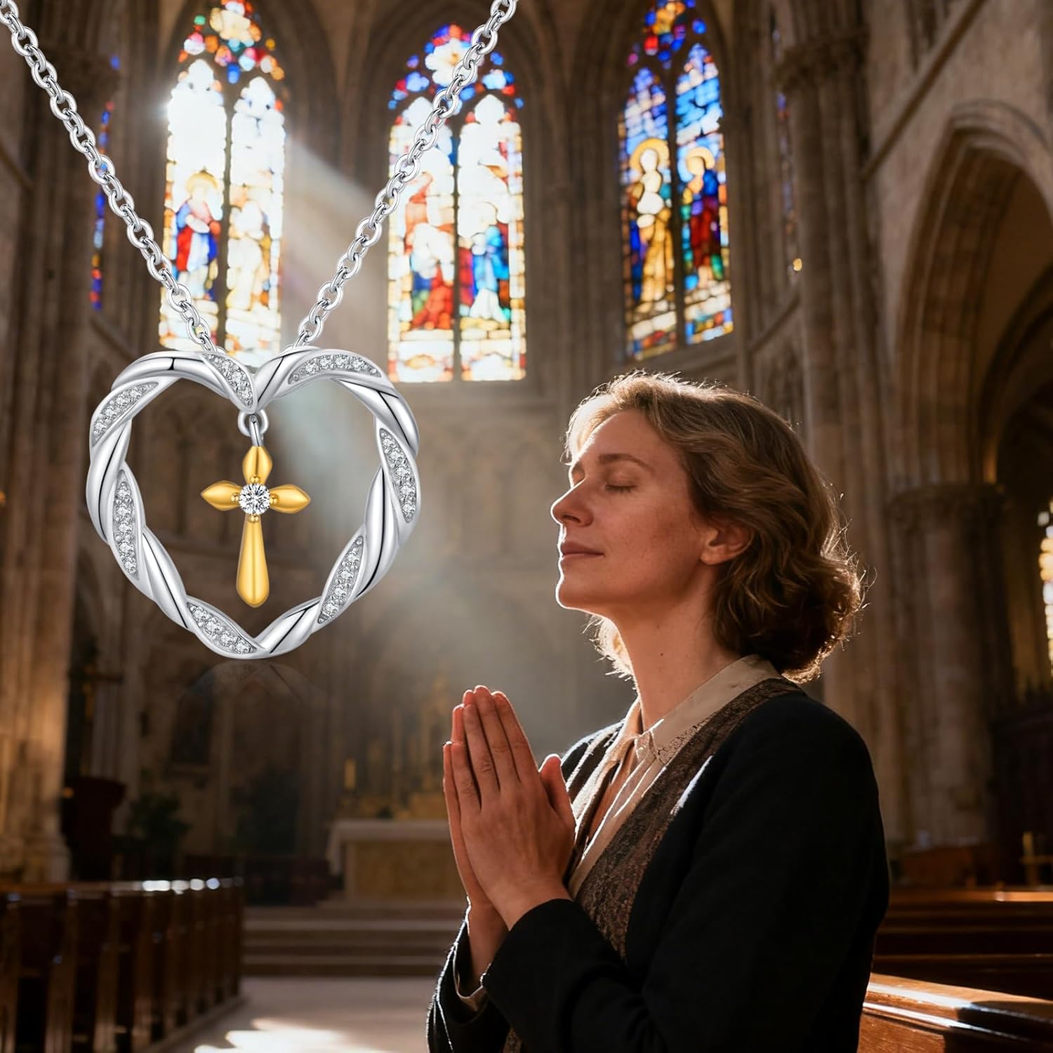 Cross Necklace for Women 925 Sterling Silver Cubic Zirconia Cross Necklace Christian Baptism Pendant Faith Jewelry Christian Communion Confirmation Gift - Image 4