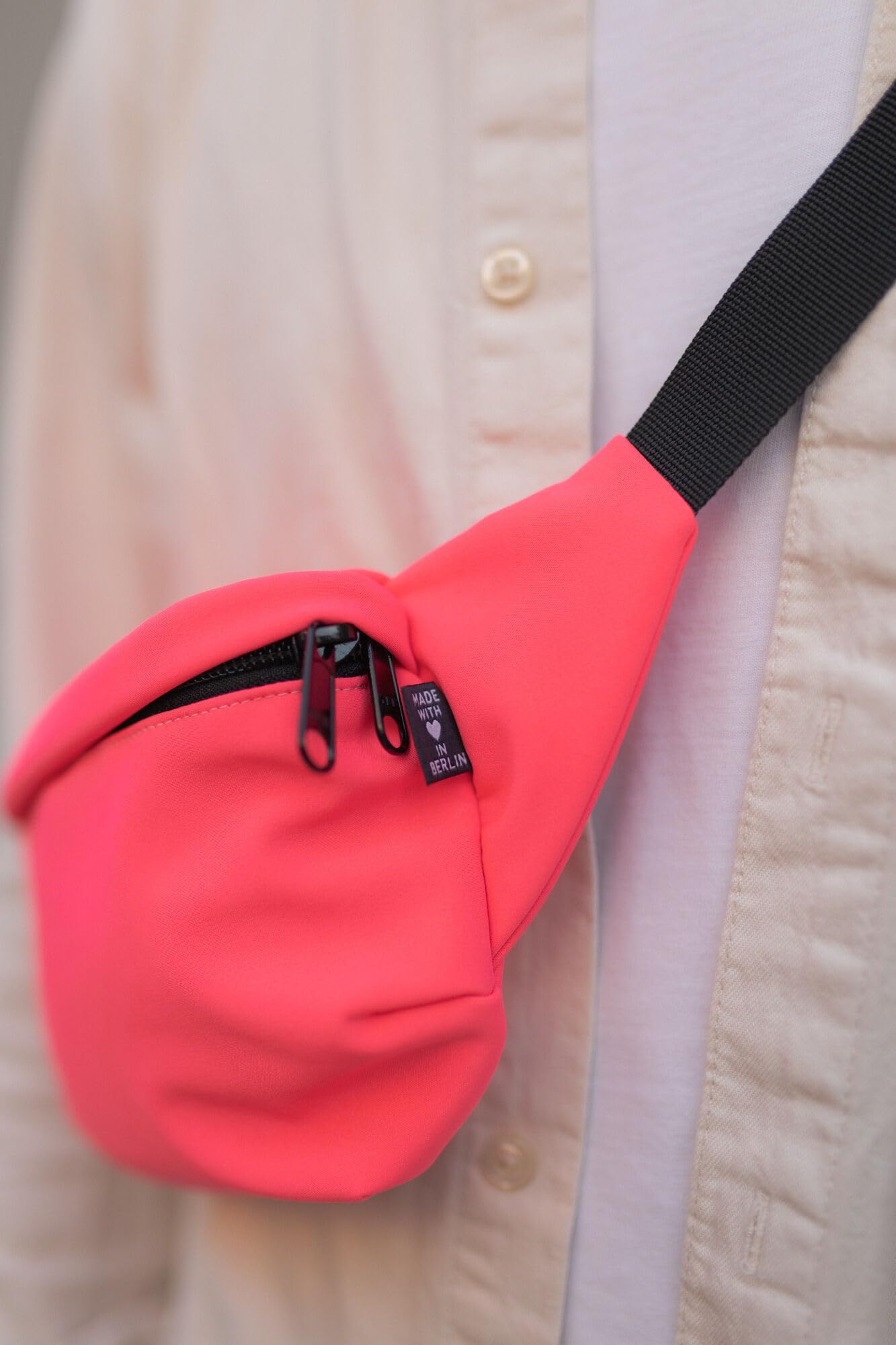 Bauchtasche Softshell Neonpink, Eckig Medium