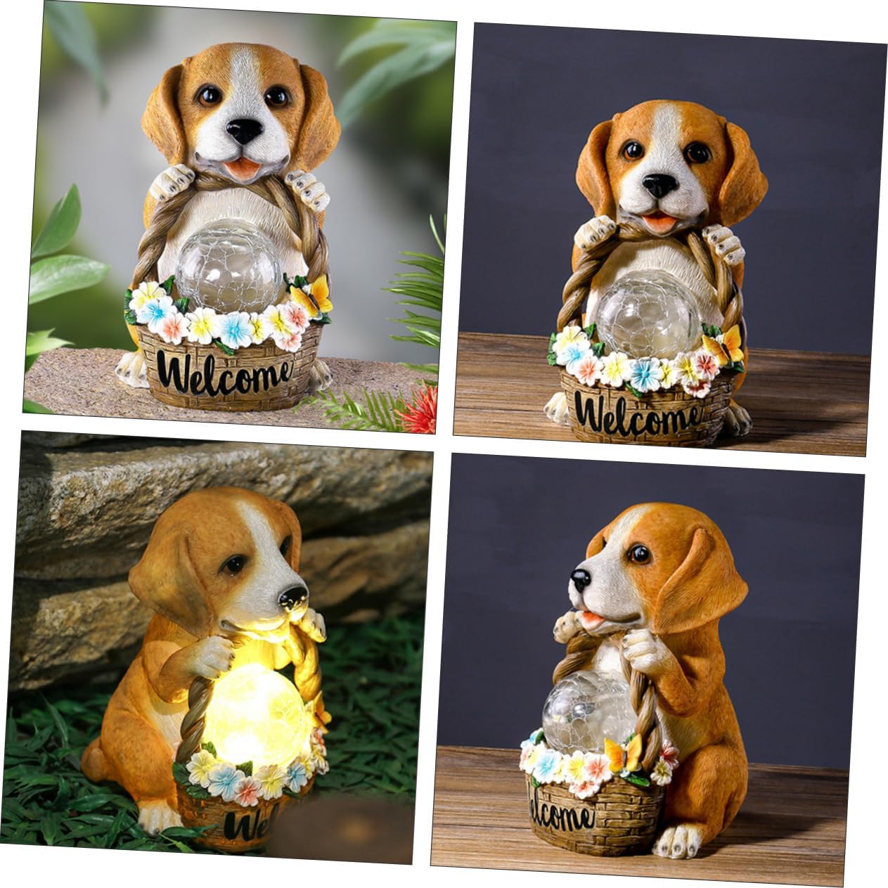 Outdoor Sculpture with Flower Basket Unique Garden Ornament for Lawn Decor Night Glowing Adorn for Home and Patio Decoration