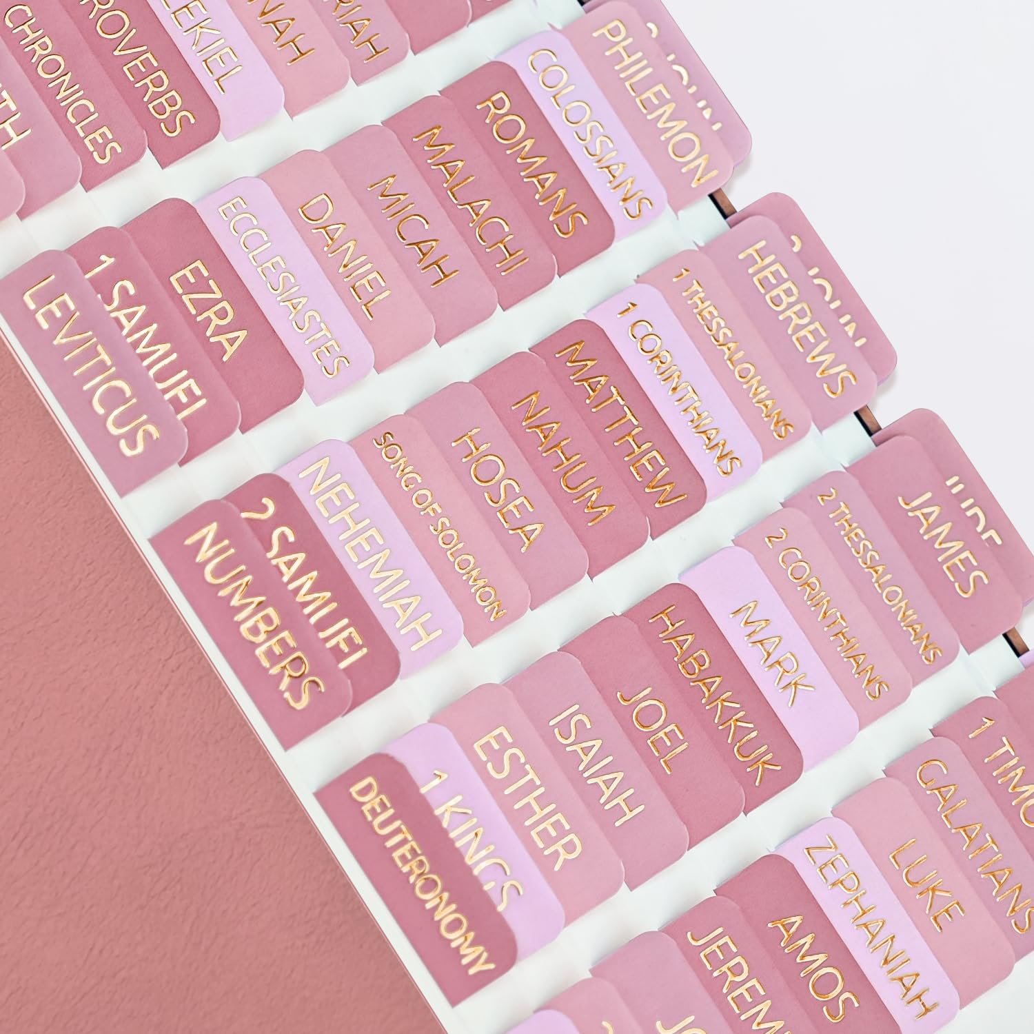 Laminated Bible Tabs, Bible Study Supplies, Large Print Bible Book Tabs for Women and Men, (Gold Foil Embossed Lettering) Bible Labels Index Tabs, Bible Accessories for Easy Navigation(Pastel Pink) โ image 1