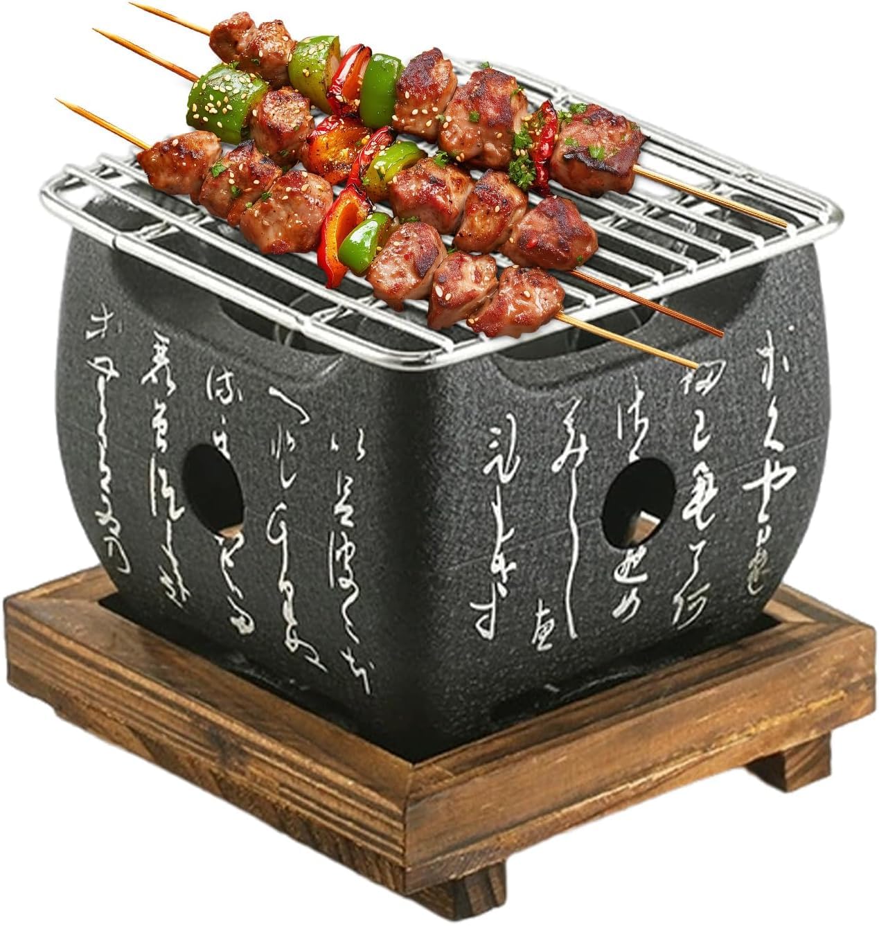 Tissting Japanese BBQ Grill, Portable Charcoal Grill Food Charcoal Barbecue Stove with Wire Mesh Grill, Tabletop Small BBQ Grill for Household Camping Indoor 12x12x11cm