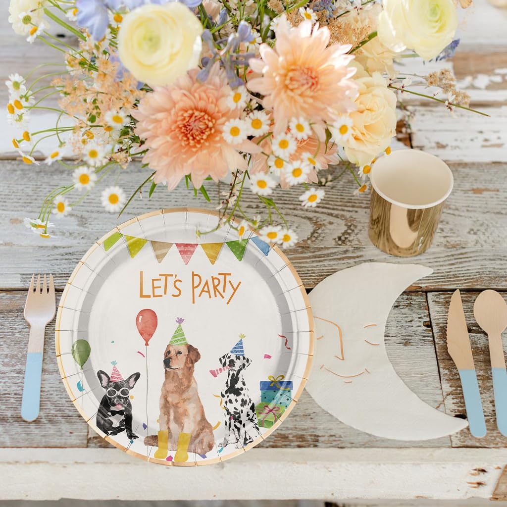 WRAPAHOLIC 25Pcs Birthday Paper Plates - 7 Inch Adorable Dog Disposable Plates Decorative Dessert Plates for Party Tableware Supplies Table Decor - Image 3