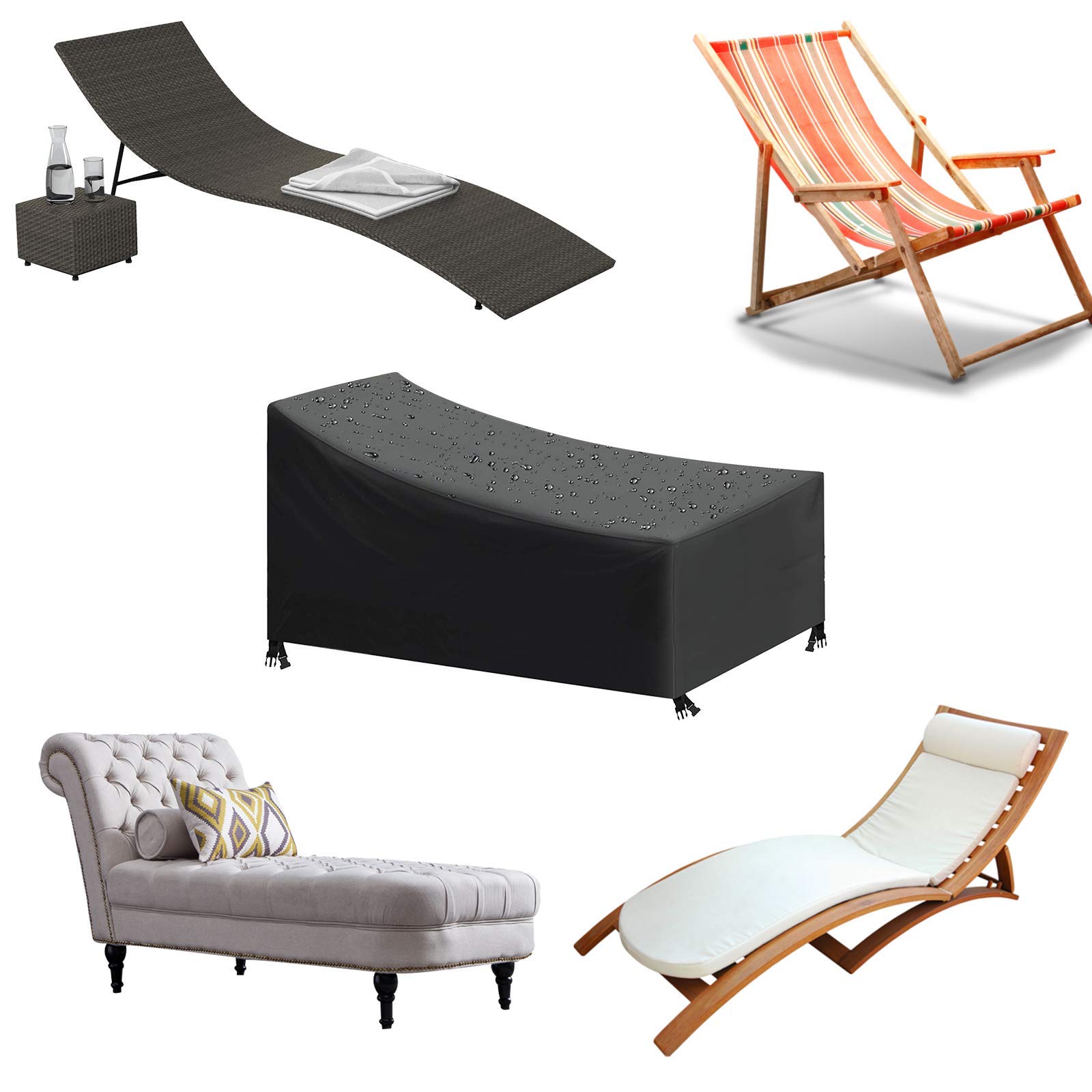 Copri Chaise Longue Da Giardino 2 Pezzi | Impermeabile, Anti-UV Con Ventilazione - 200x75x40/70 Cm - Foto 5