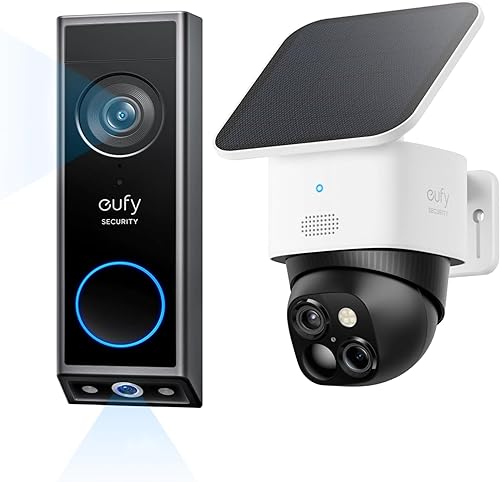 eufy Security Timbre de video E340 (alimentado por batería), con SoloCam S340, cámaras duales con protector de entrega, 2K Full HD y visión nocturna