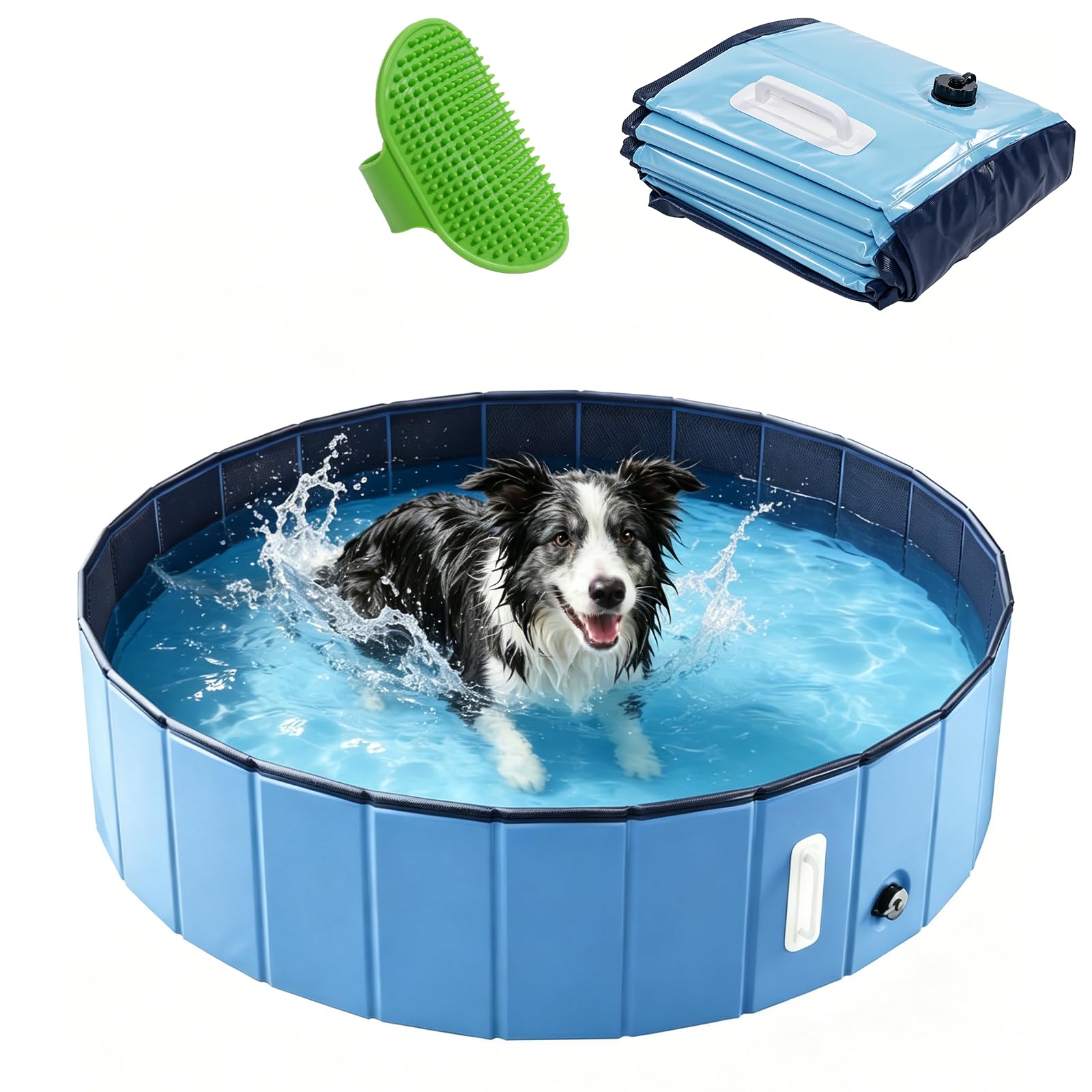 DEWEL Hundepool Faltbar Ø120 x 30 cm für mittelgroße Hunde | 5 mm verstärkte MDF-Struktur, Ideal zur Abkühlung, Zum Spielen im Wasser, Für Garten & Bad