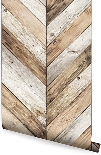 Simple Shapes Papel tapiz de madera Chevron - Pelar y pegar, 2 pies x 9 pies, paquete de 6