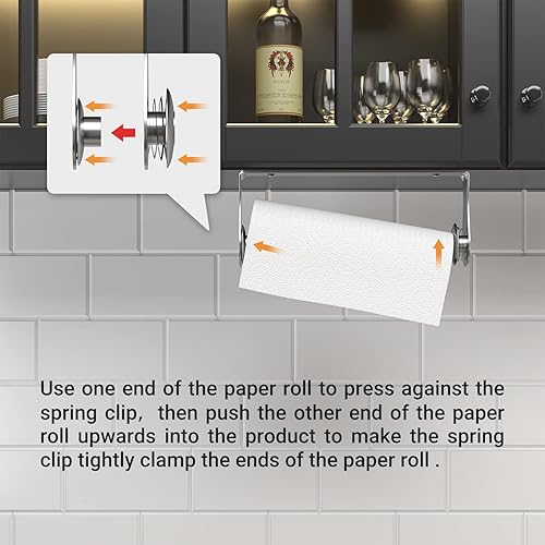 Miniatura 3 de Soporte para toallas de papel debajo del gabinete, montaje en pared, desgarro con una sola mano, acero inoxidable, plateado, soporte para rollo de