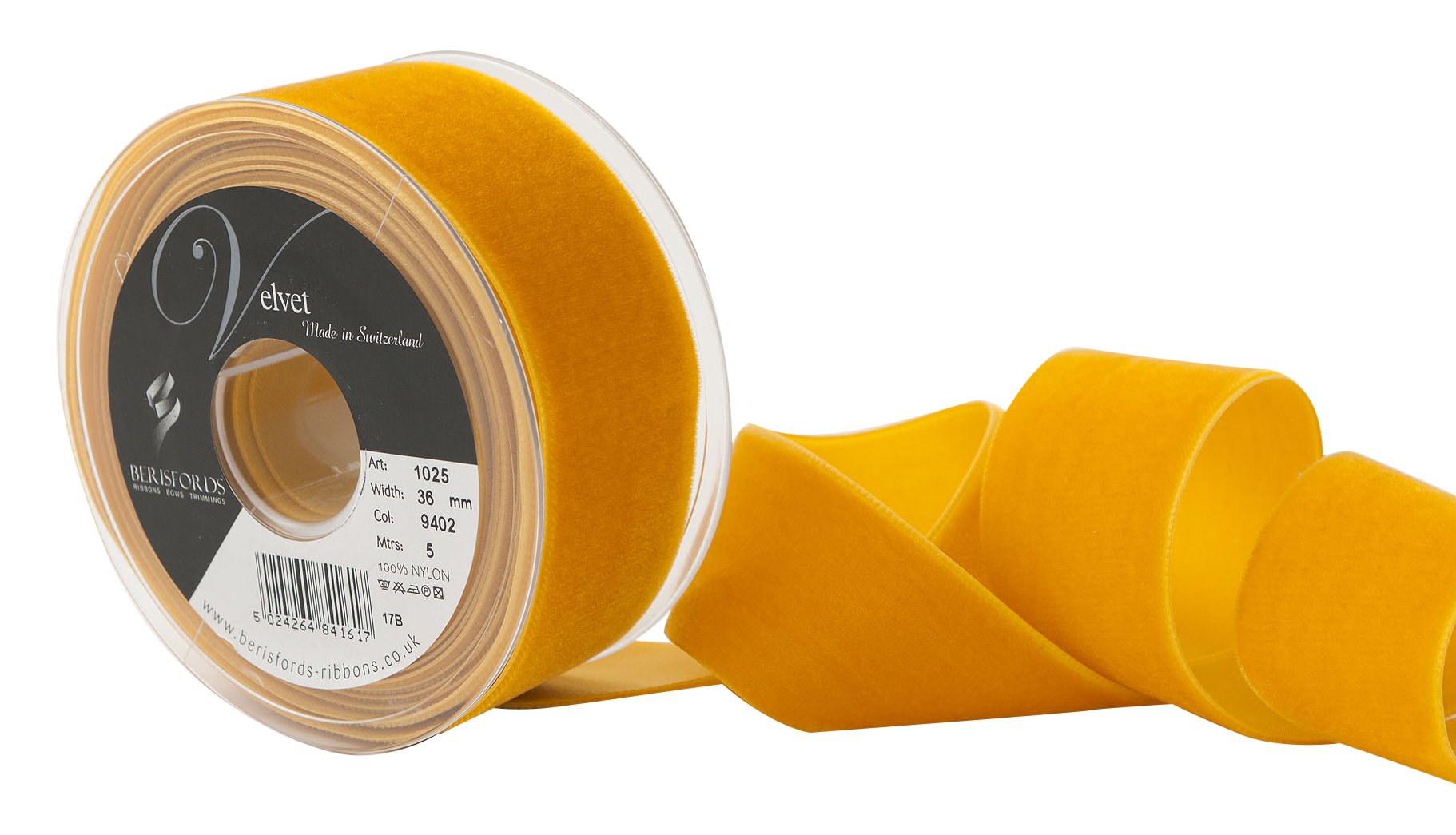 Berisfords Velvet Ribbon, Gold, 102 x 45 x 102 cm