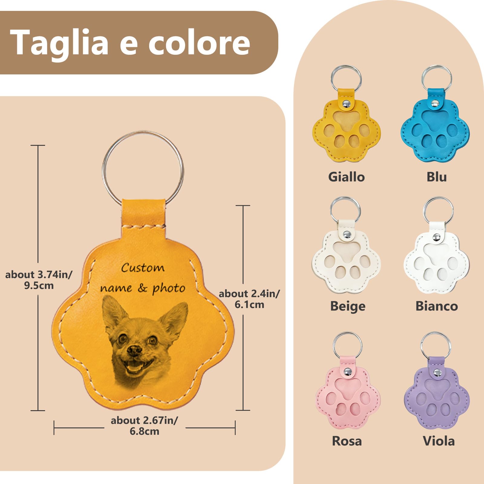 Regalo Commemorativo Personalizzato per Cani o Gatti, Portachiavi con Foto e Nome, Custode per Pelo, Accessorio in Pelle Inciso per la Perdita dell'Animale, Idea Regalo per Amanti