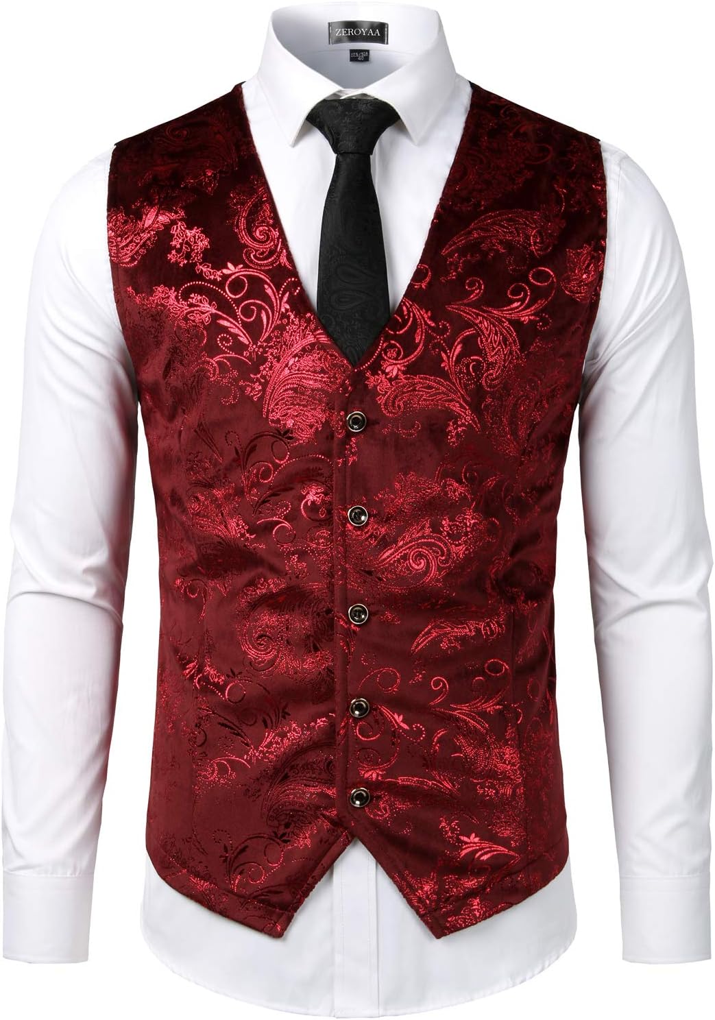 ZEROYAA Mens Hipster Metallic Paisley Printed Single Breasted V-Neck Suit Vest/Tuxedo Waistcoat