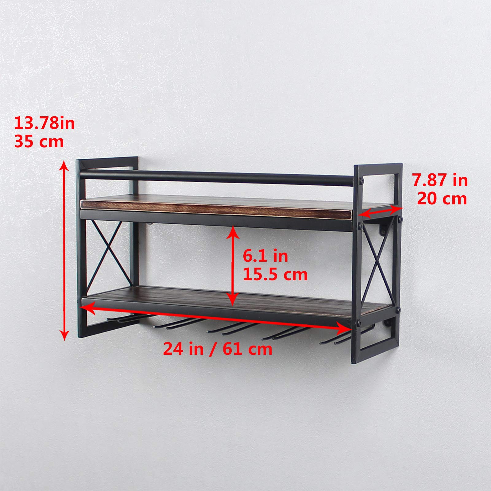 Stem Rack OISSIO Industrial Stemware Rack,Wine Rack Wall Mounted with Wood ...