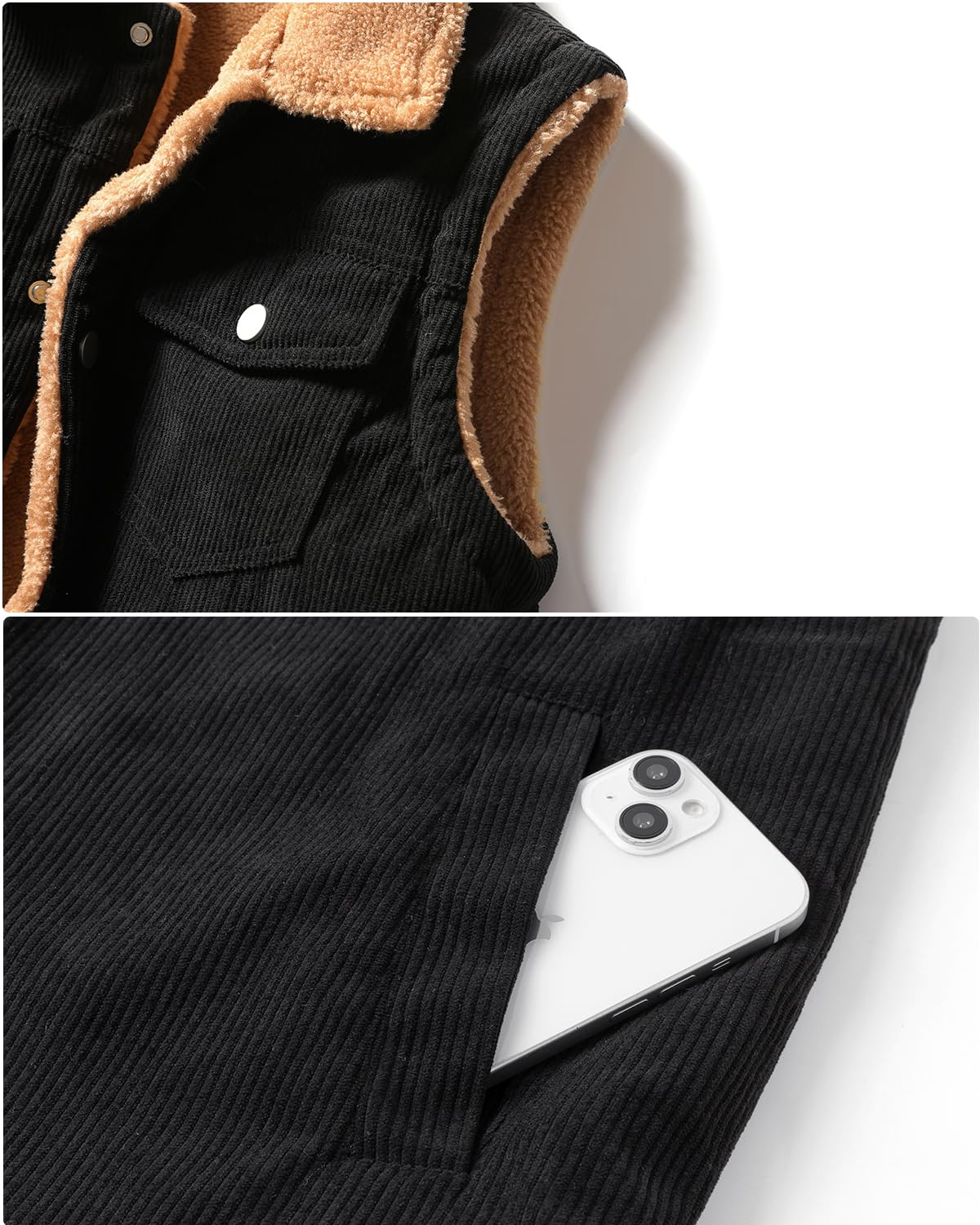 Herren Winter Kord Weste Warme Fleeceweste Freizeit Steppweste Ärmellos Jacke Herrenwesten Winddicht Korduroy Winterweste
