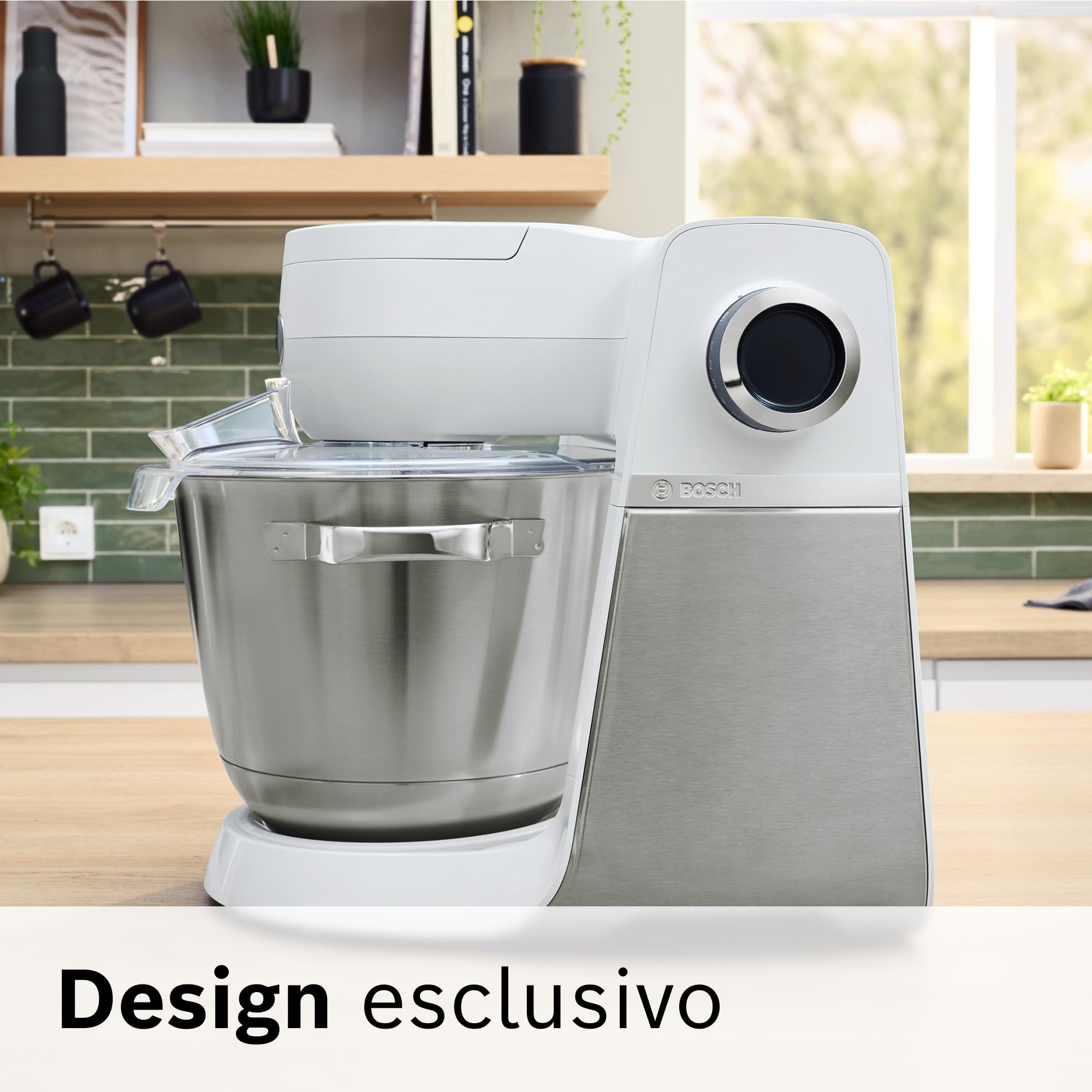 Bosch Serie 6 Planetaria MUMS6EW22, Potente Motore da 1600 W, Ciotola XXL da 5.5 L in Acciaio Inox, Frusta e Ganci, Dischi Vari, Frullatore, Accessori Inclusi Lavabili in Lavastoviglie, Bianco