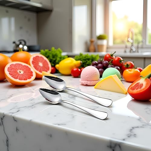 Miniatura 3 de 2 cucharas de pomelo de acero inoxidable para frutas, cuchara de acero inoxidable, borde dentado, cucharas cortadas para helado, postre, queso,
