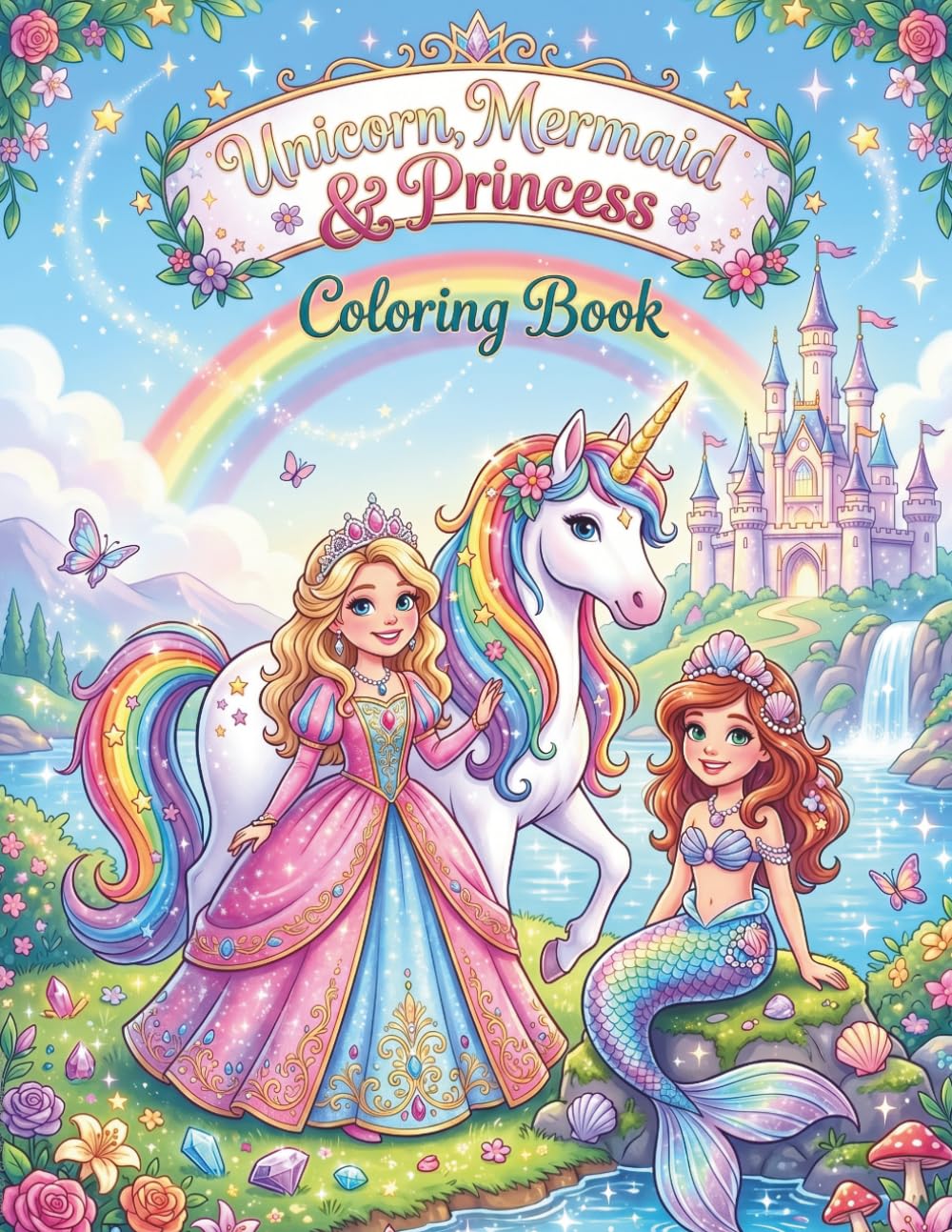Unicorn, Mermaid & Princess COLORING BOOK: 30 Magical Coloring Adventures for Creative Kids