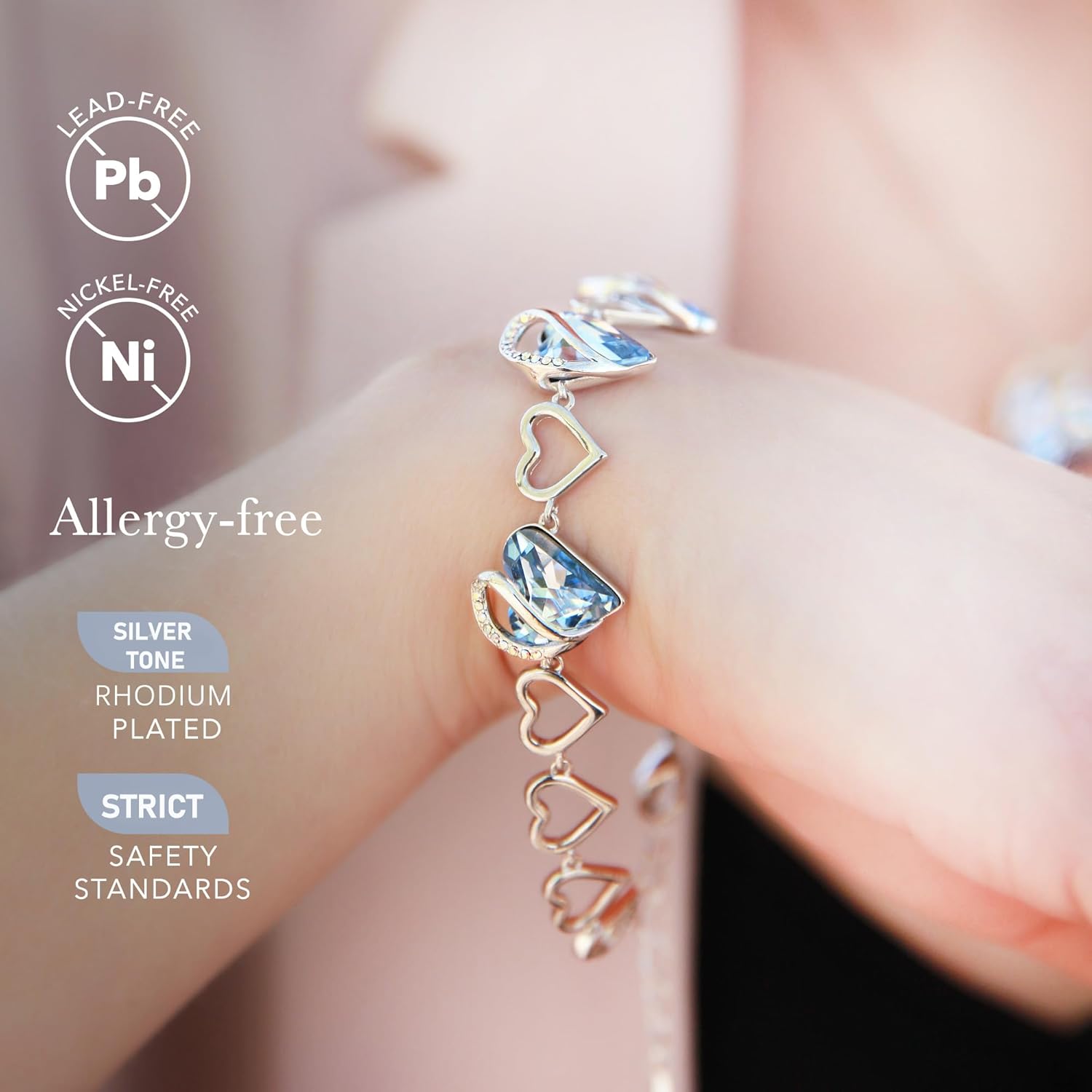 Leafael Infinity Love Heart Link Bracelets, Birthstone or Healing Stone Crystal Bracelet for Women, Silver Tone Jewelry Gifts for Her, 7-inch Chain and 2-inch Extender - Image 3