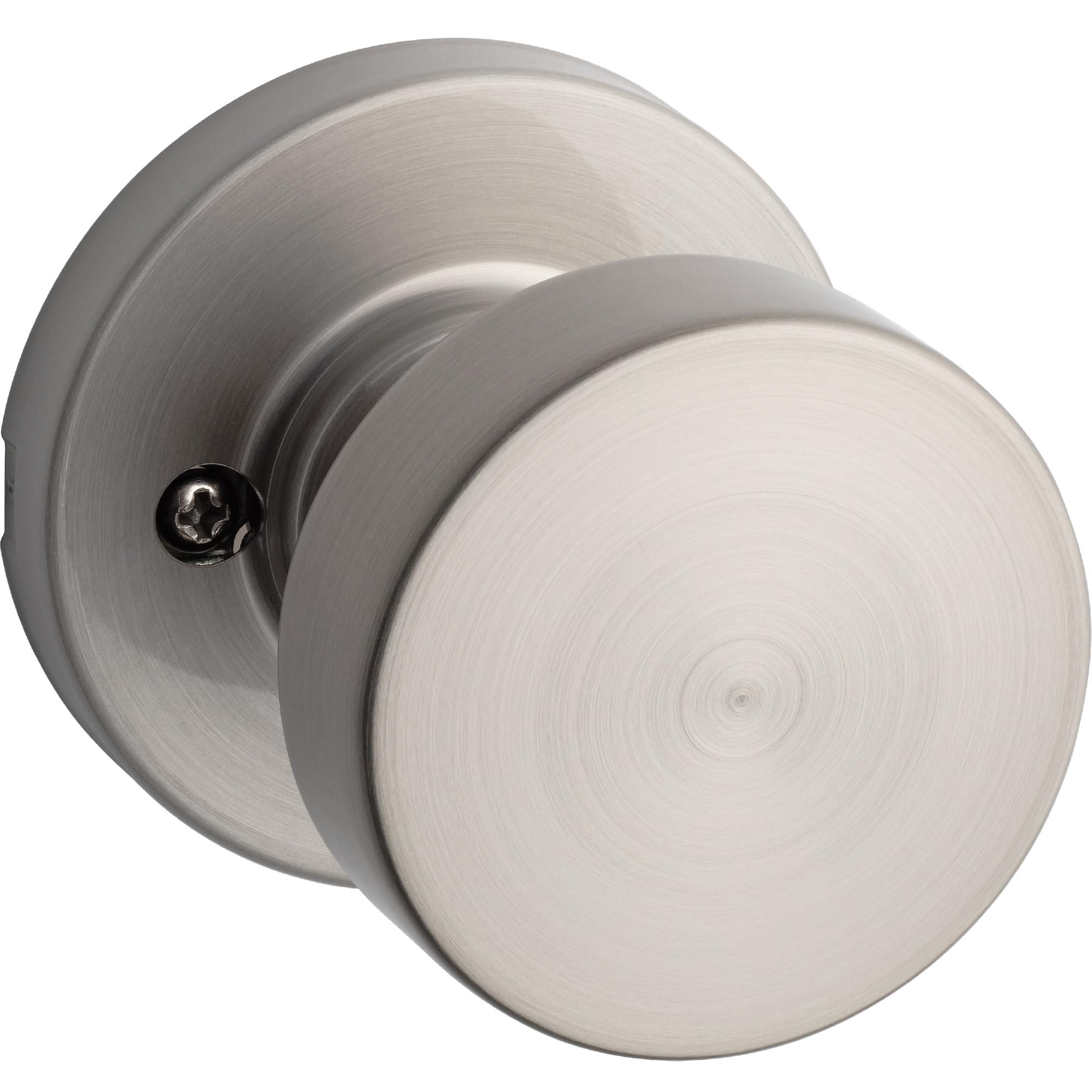 Kwikset Pismo Dummy Door Knob, Single Sided Handle for Closets, French Double Doors, and Pantry, Satin Nickel Non-Turning Interior Push/Pull Door Knob, with Microban Protection, Round Rose