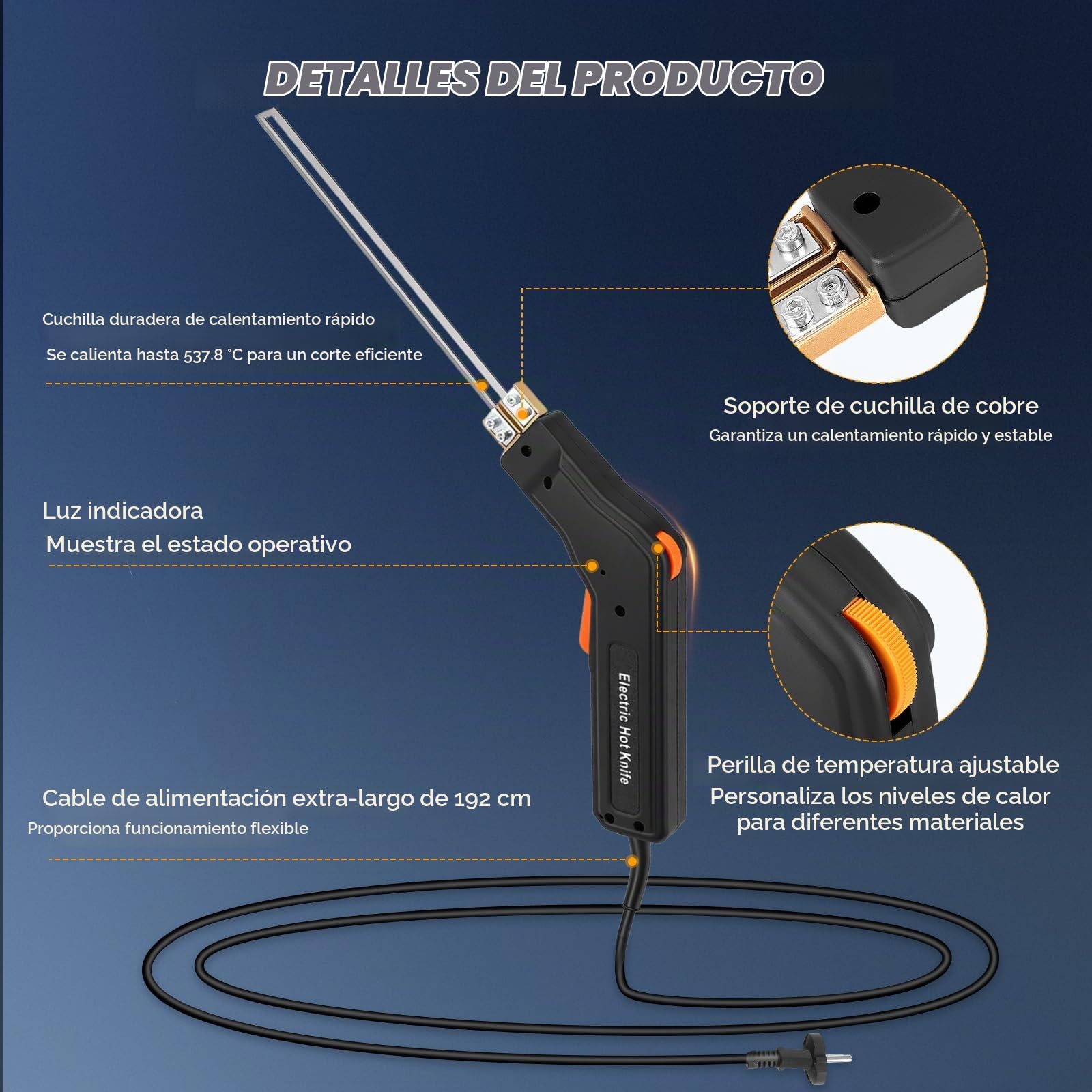 300W Cuchilla Caliente Eléctrico, (0-600℃) Temperatura Ajustable, Cortador de Espuma con 4 Cuchillas para Poliestireno, EPS, EPP, Tablero KT, EVA, PU, ​​Cuerda, Tela, Espuma