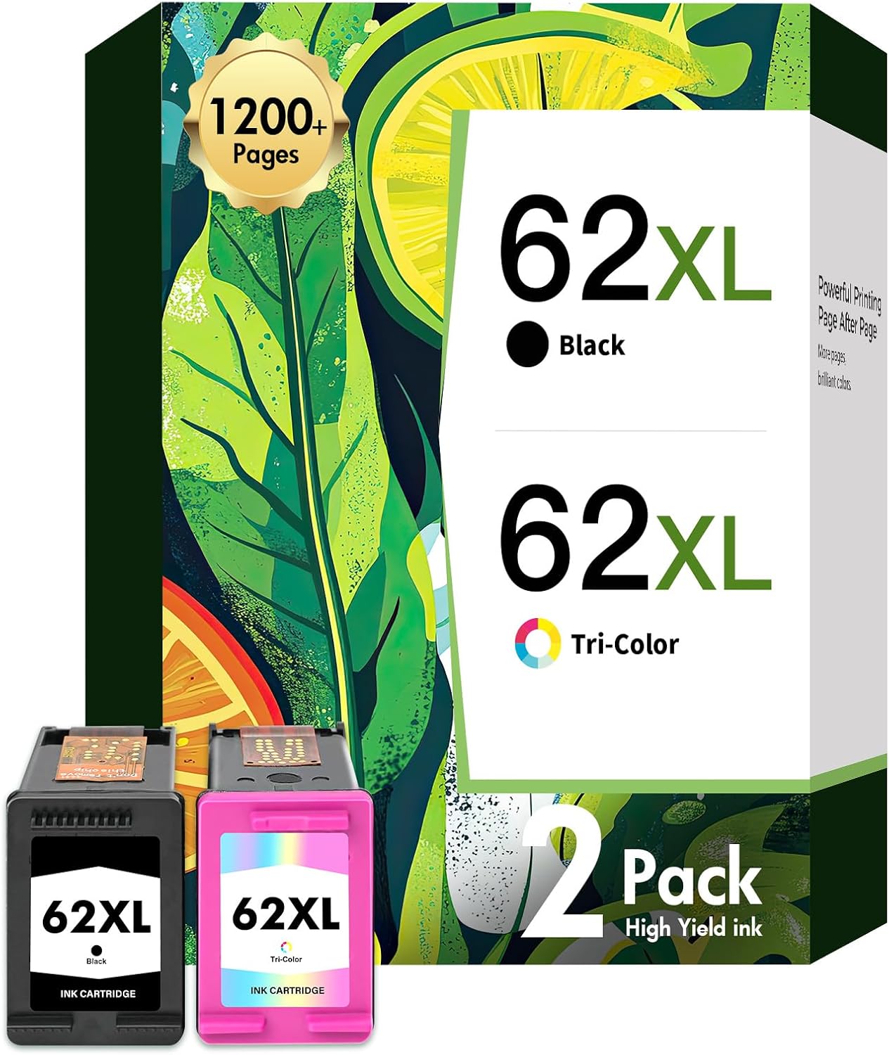 inkalfa 62XL 62 Ink Cartridges Black and Color Combo Pack Envy 7640 Replacement for HP62XL 62 XL Compatible for HP Envy 5660 5540 7645 OfficeJet 5740 5746 250 200 Printer (2-Pack,1 Black 1 Tri-Color)