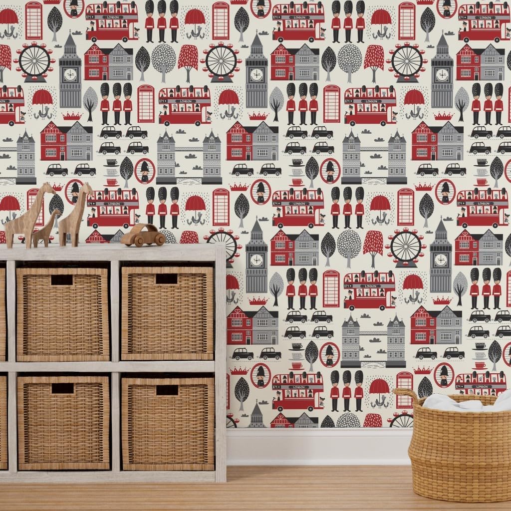 Peel & Stick Wallpaper 3ft x 2ft - London British Bus Great England Custom Removable Wallpaper by Spoonflower