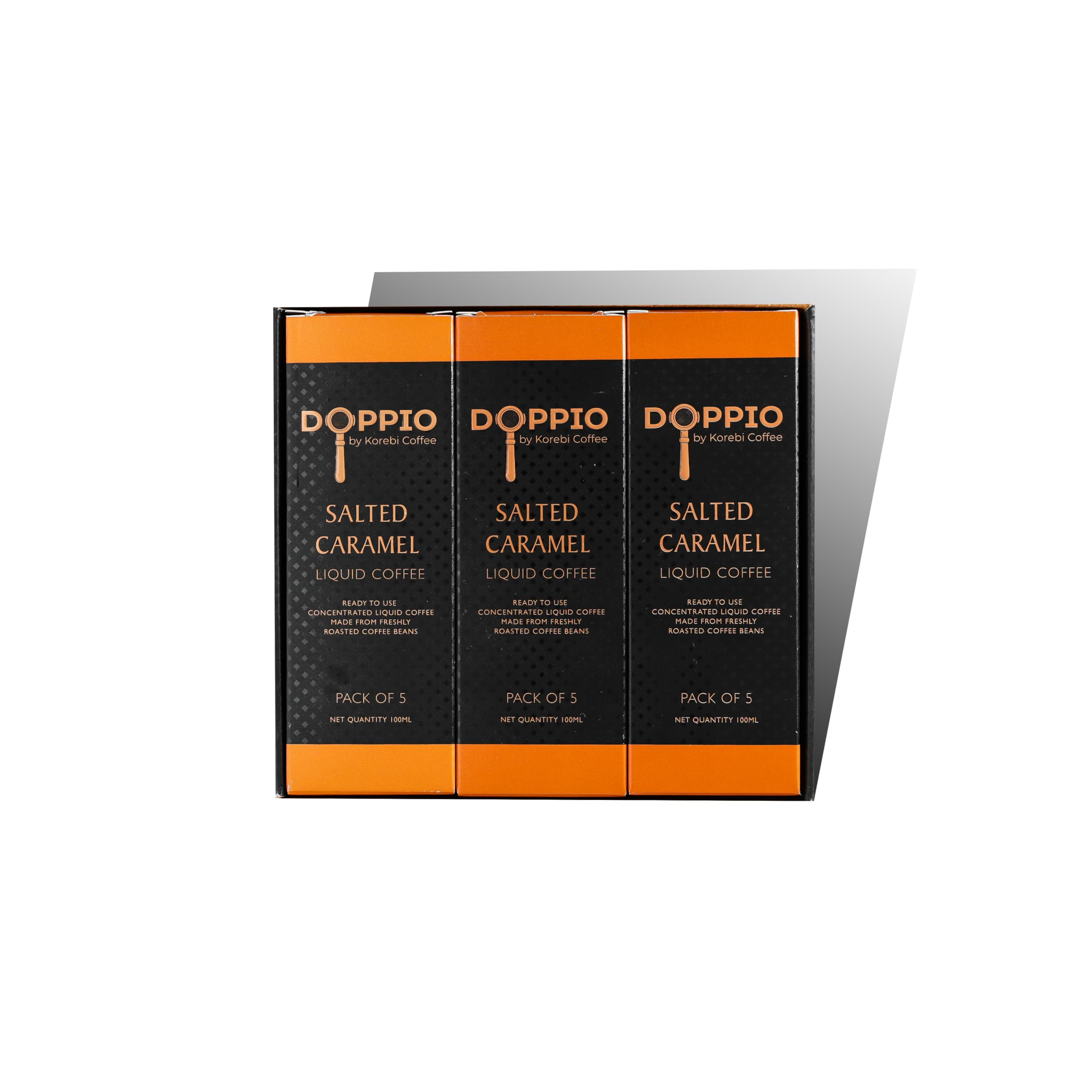 Korebi Coffee Doppio Salted Caramel - Artisan Instant Liquid Coffee Concentrate| 100% Arabica | Make in 30 Secs | Hot or Cold | With or Without Milk | 3 Boxes [300ml](TOTAL- 15 Sachets, 20 ML/Sachet)