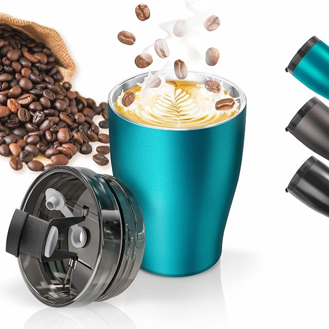 YUHENGLE Travel Mug, Insulated Coffee Cup with Leakproof Lid ,Reusable Travel Coffee Cup Stainless Steel Thermal Mug for Hot Cold Coffee, Coffee Mug Travel Cups with Straw&Cleaning Brush 510ml