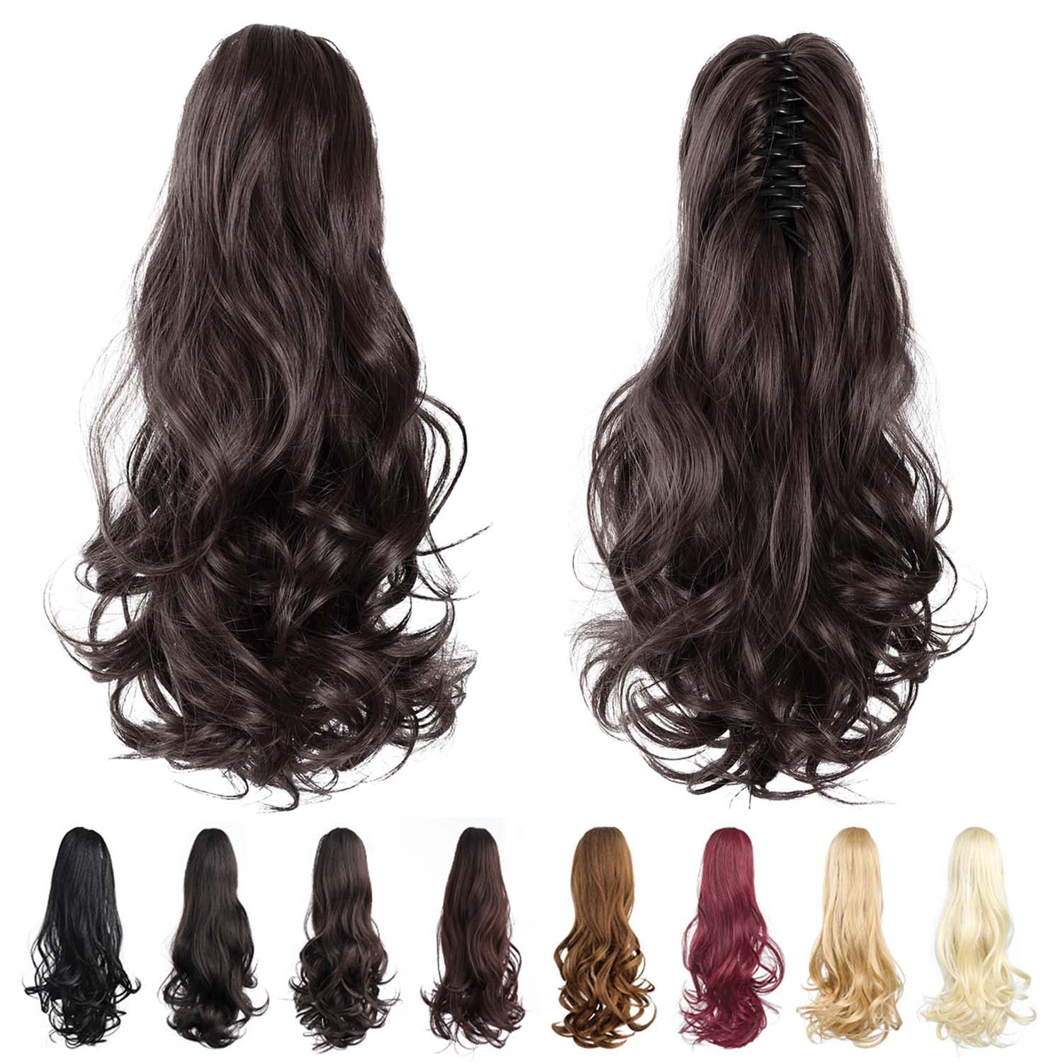 HSPJHTM Ponytail Extensions,16" Dark Brown Hair Extension Ponytails Claw clip Pony Tail for Women Synthetic Wavy Halloween Fluffy Hairpiece for Daily