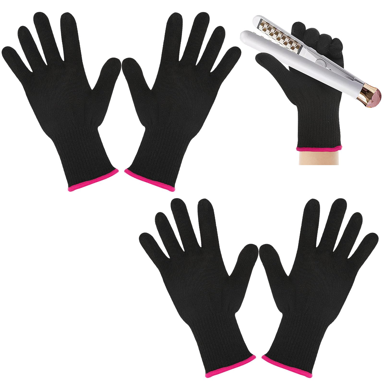 2 pair heat resistant gloves for hair styling professional hot hand gloves heat protection flat iron gloves pink edge heat press sublimation gloves for women curling wand styling tool