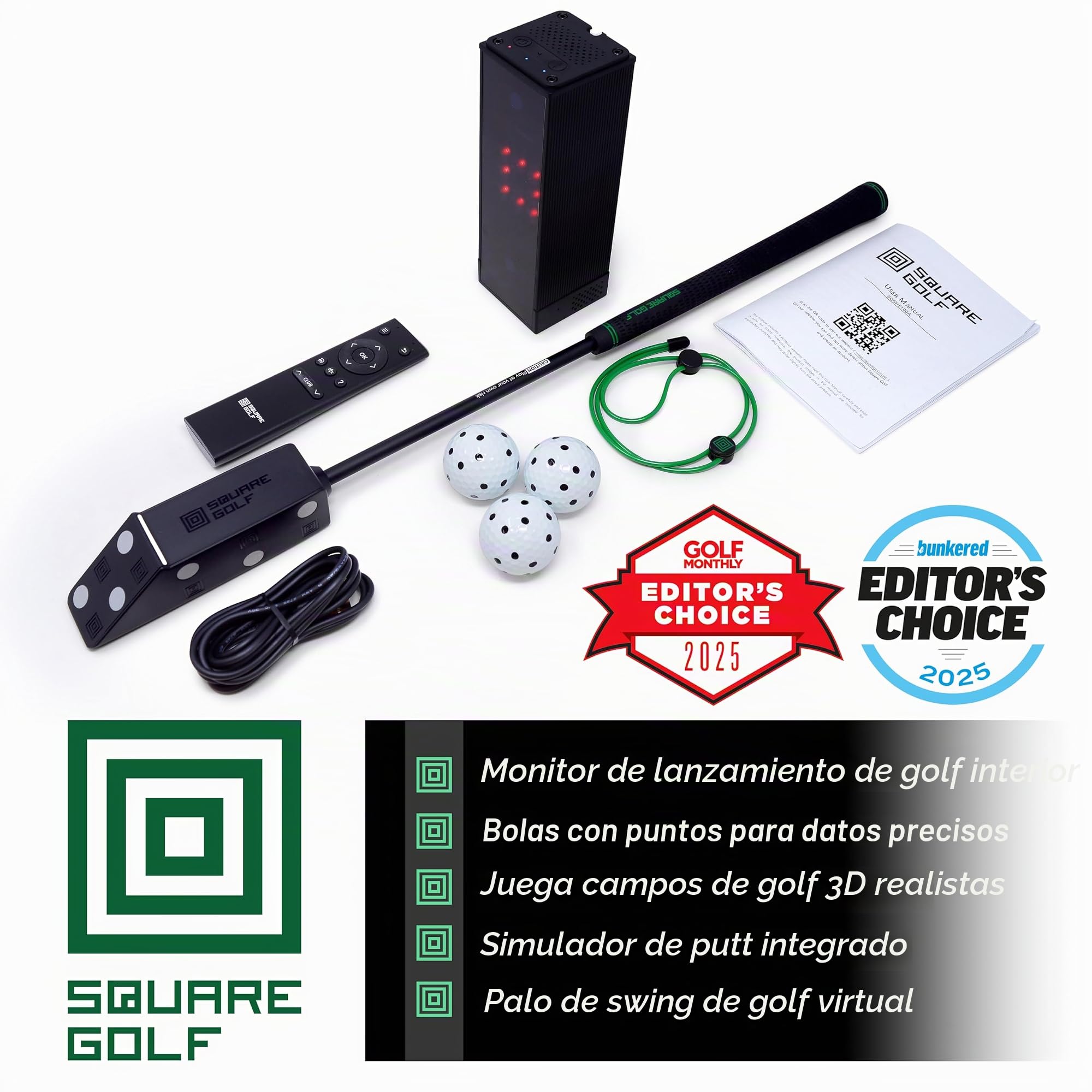 Square Golf Monitor de Lanzamiento Unisex para Interiores, Color Negro
