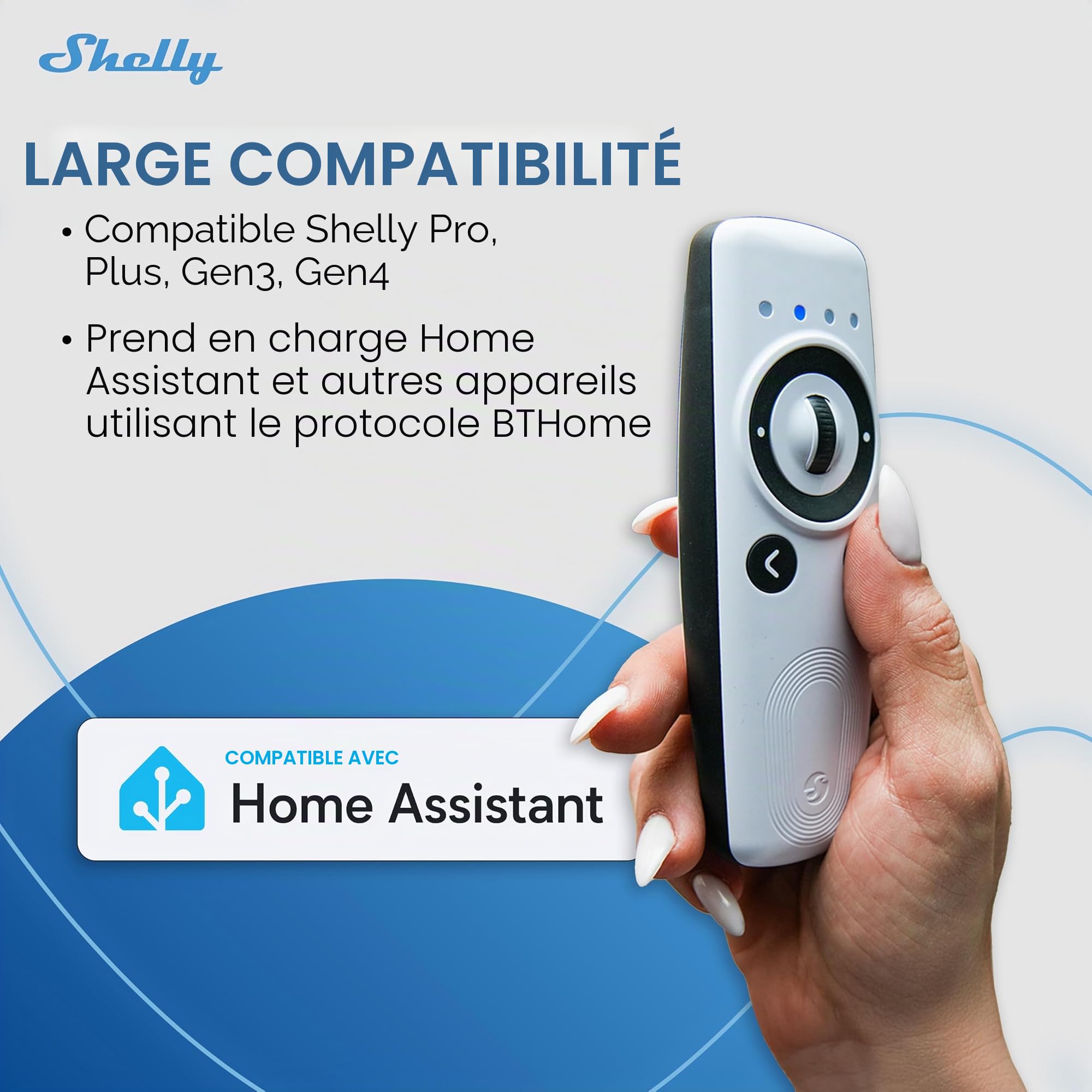 BLU Remote Control ZB Blanc - Télécommande de Domotique Zigbee et Bluetooth, 4 canaux, Contrôle gestuel dispositifs connectés Shelly, Alerte LED et sonore, Compatible Home Assistant