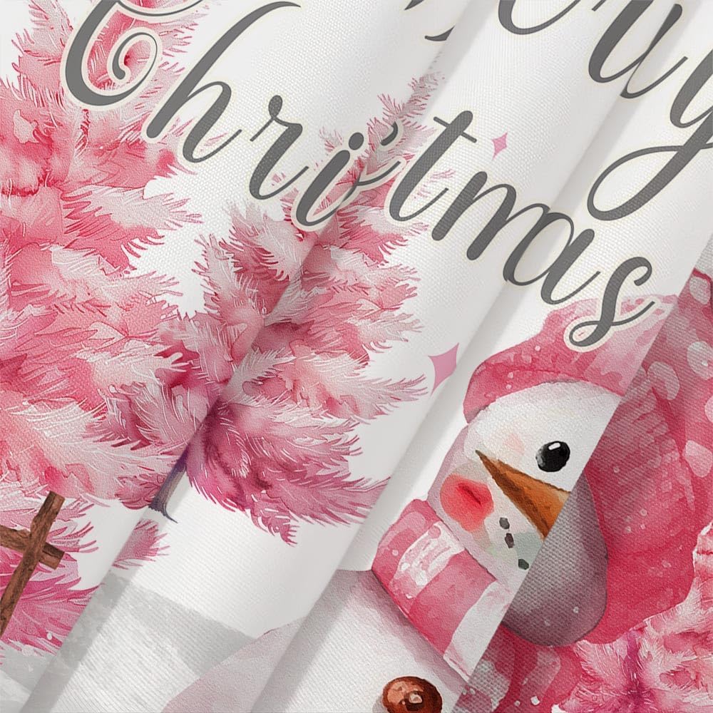 DYNH Cute Snowman Christmas Tree Nature Forest Bathroom Shower Curtain Set, Pink Fabric Shower Curtain with Hooks, 72X78