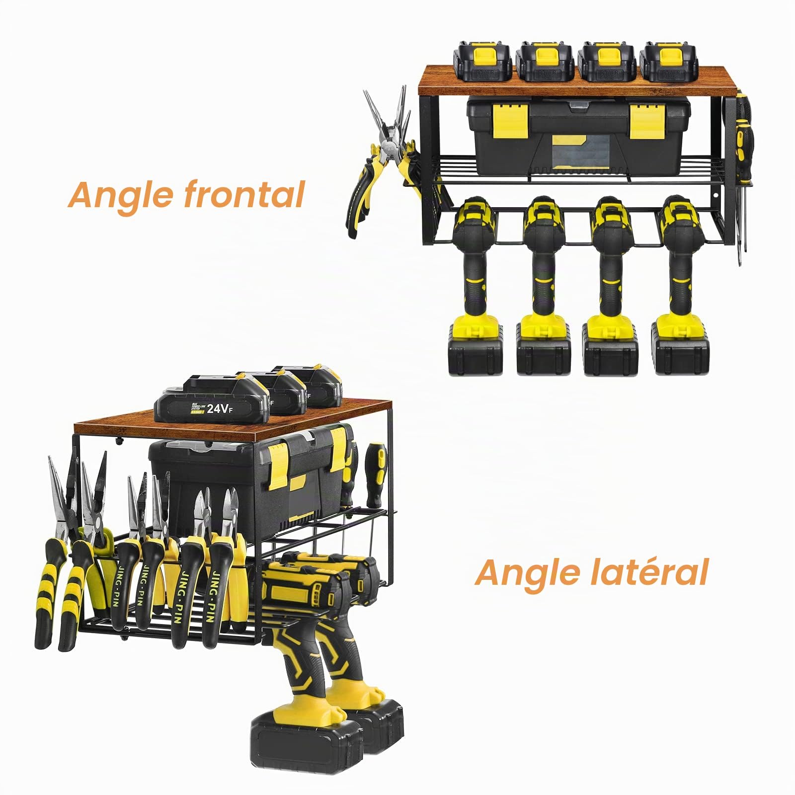 Nandae Organisateur Mural pour Outils électriques, porte-outils pour 4 perceuses, 3 emplacements avec Rangement tournevis latéral pour garage, atelier