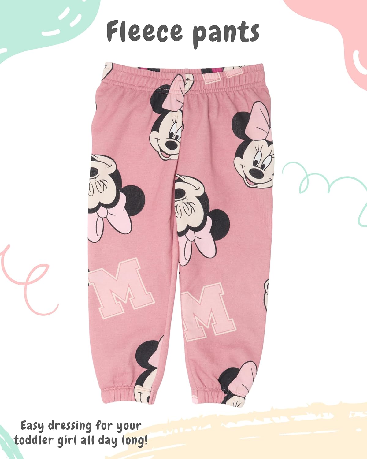 Disney Minnie Mouse Girls’ Fleece Hoodie and Jogger Pants Set with 3D Ears and Bow, 2-Piece Outfit