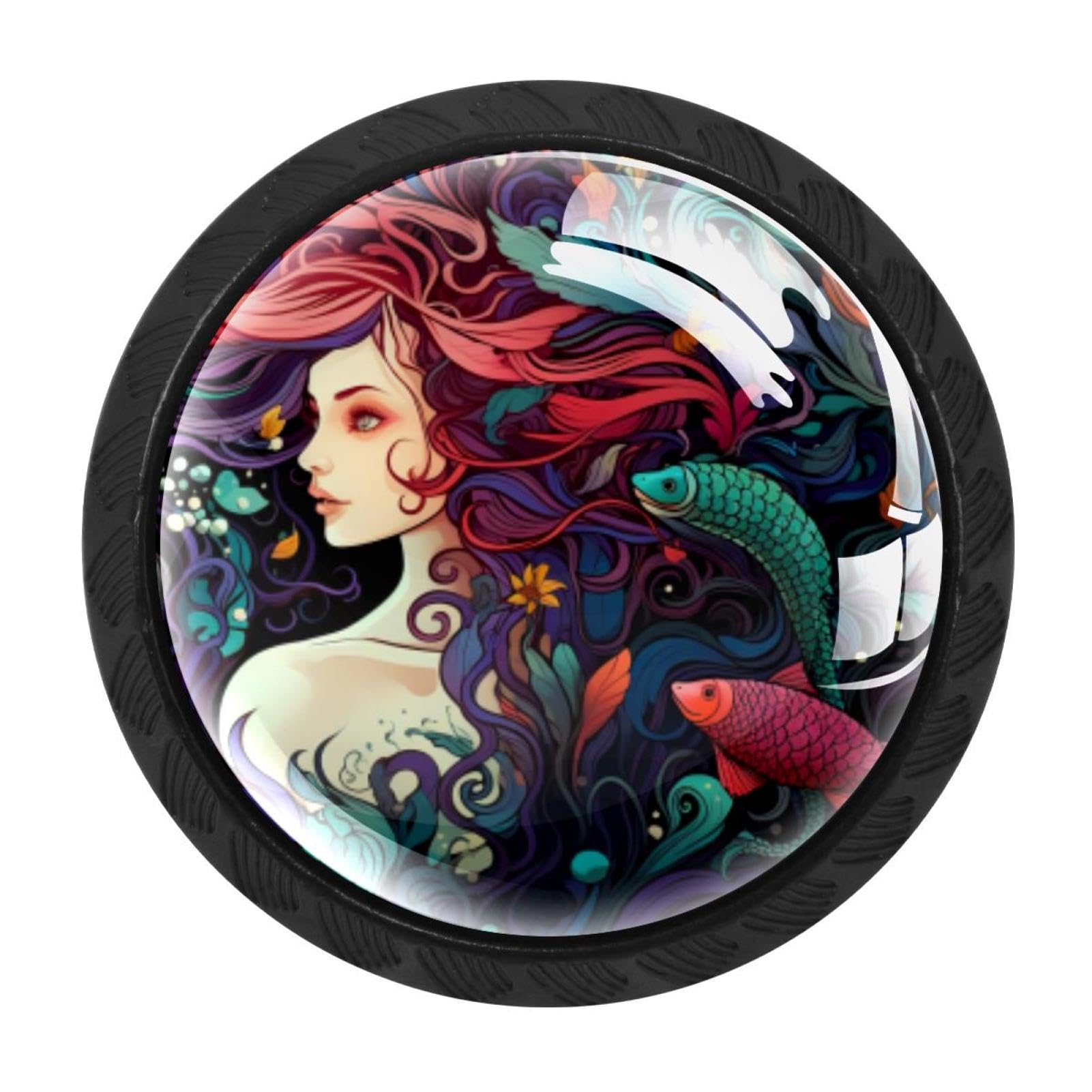 Chenzzzz Multicolored 04 4 Pieces Round Cabinet Knobs Mermaid Dresser Knobs Pulls Handles With Screws For Drawer Pulls Handles Knobs Door Knobs