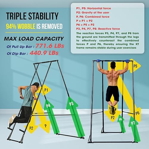 Miniatura 2 de Estación de inmersión KT alta y plegable para dominadas, torre de energía, estable, ajustable, multifuncional, máquina de ejercicio duradera,