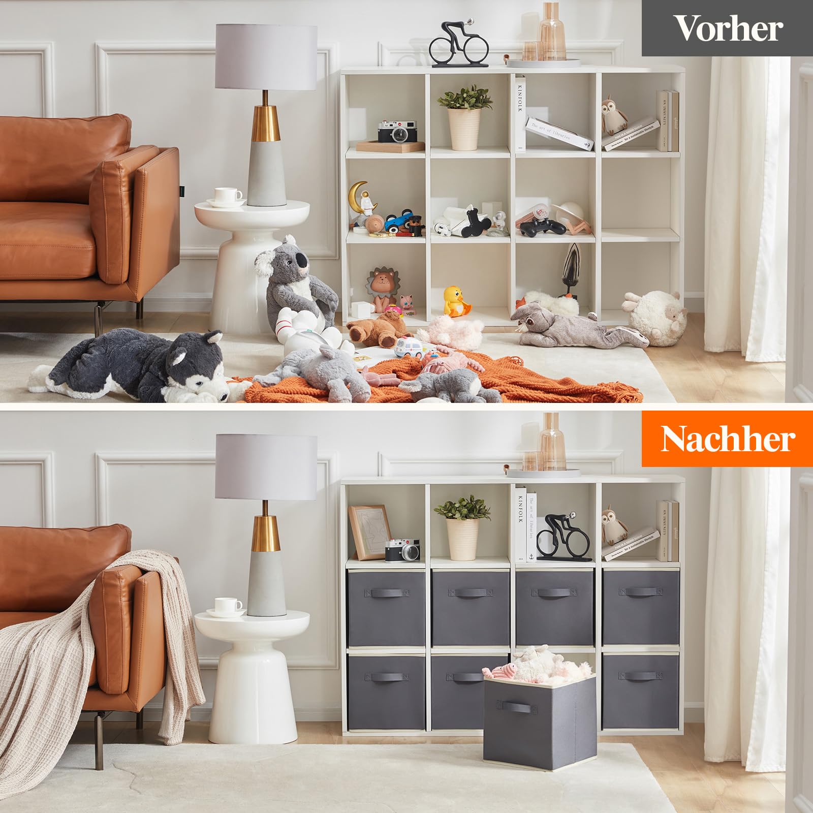 Lifewit Aufbewahrungsbox aus Stoff,36L Faltbar Aufbewahrungswürfel Ordnungsboxen Aufbewahrung aus Vliesstoff mit Griff für Würfelregal Ordnungsboxen Regal Einsatz,8 Stück,33x33x33cm,Grau