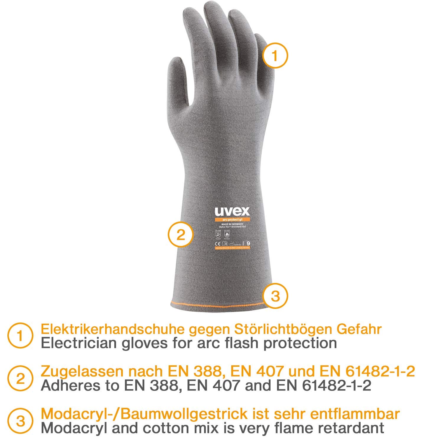 uvex Hitzeschutzhandschuhe arc protect g1 60838, Störlichtbogenhandschuh, hohes Tastgefühl, Made in Germany, Größe:11