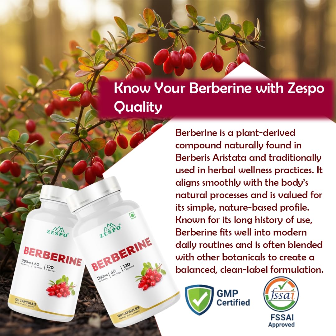 Zespo Berberine HCl 1200mg per Serving with Milk Thistle, Turmeric, Ceylon Cinnamon & Black Pepper | Metabolism & Digestive Wellness Support | Vegan, Non-GMO | 120 Capsules 3