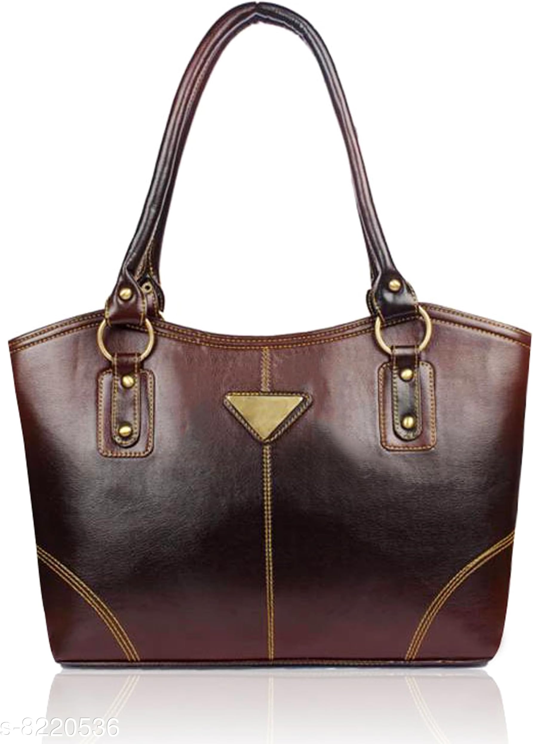 Luxury Vintage Leather Tote Handbag, Dark Brown with Gold Hardware, Shoulder Strap, Classic Design
