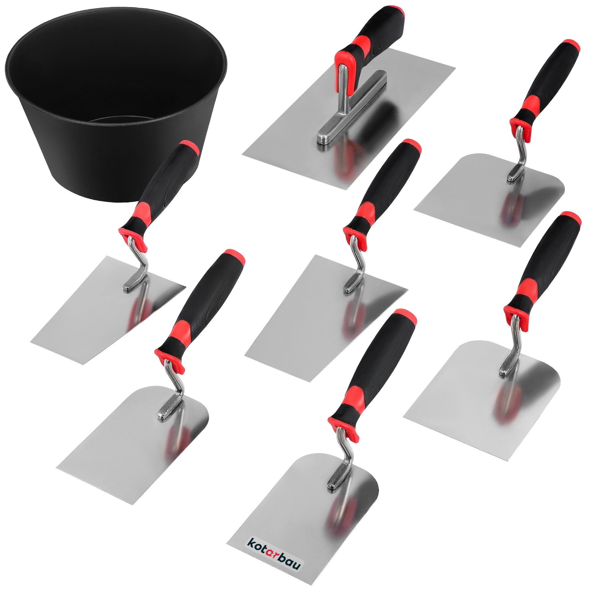 KOTARBAU® Maurerkellen Set Edelstahl + Gipsbecher Kellen Set 8-teilig Spachtel Set Maurerkelle Verputzer Werkzeug zum Verputzen Werkzeug für Profis und Heimwerker