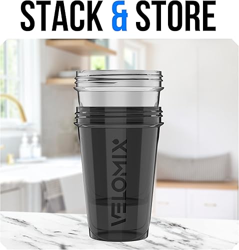 Miniatura 6 de VELOMIX - Paquete de 2 botellas mezcladoras de proteínas de 20 onzas para mezclas de proteínas - 2 batidores de alambre  Vasos agitadores a prueba