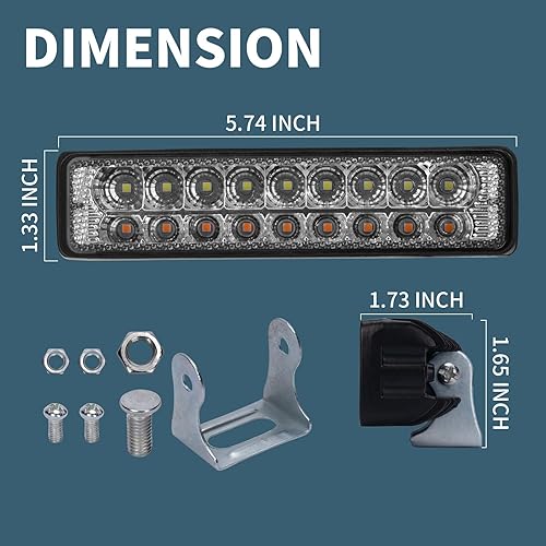 Miniatura 2 de YCHOW-TECH Barra de luz LED de color blanco ámbar de 6 pulgadas, estroboscópica de 54 W de 5400 lm, luz antiniebla de conducción impermeable de 12