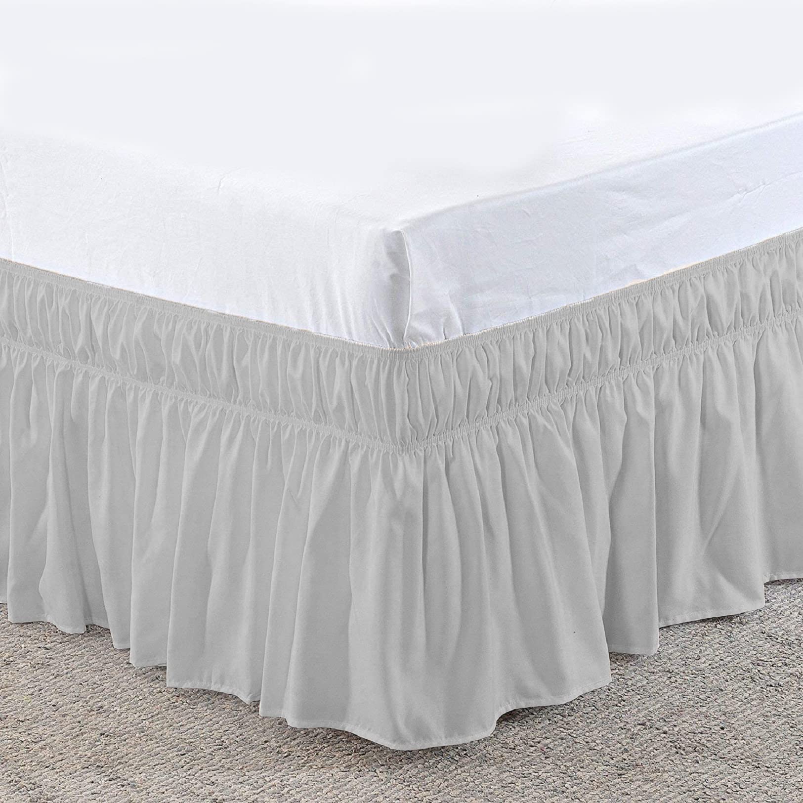 Gonne da letto, Gonna da letto elastica con volant semplice, Gonne da letto con volant in tinta unita Copri giroletto for letti King, Gonne da 14,9 pollici(Light Grey,Queen)