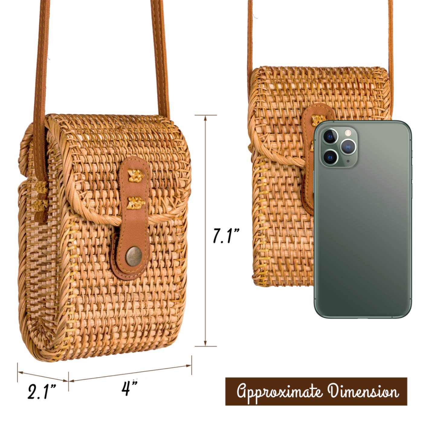 NaturalNeo Phone Straw Bag Crossbody Wallet Boho Purse Rattan Hand Woven For Women Shoulder Crossbody Necessities Bags Wicker Purses In Summer Beach Vacation With Flower Patterns - Bonhomia Bags, M