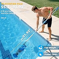 Vista 5 de Aspiradora de piscina inalámbrica con poste telescópico, succión potente de 26.5 galones/min, limpiador de piscina recargable de mano con 1 hora