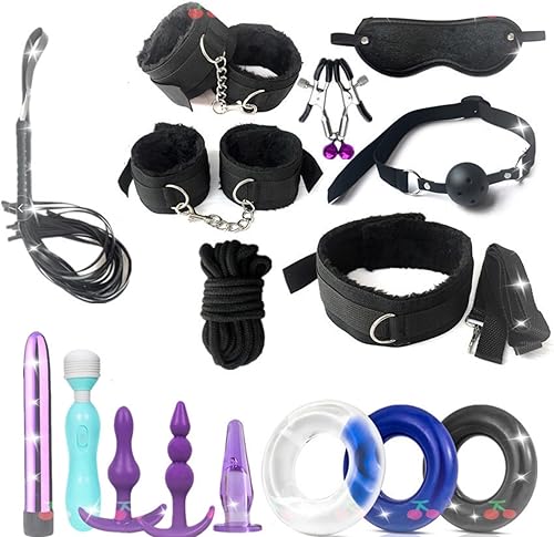 Juego de 16 correas de felpa de alta calidad, juego de 16 piezas para dormitorio de parejas (negro)