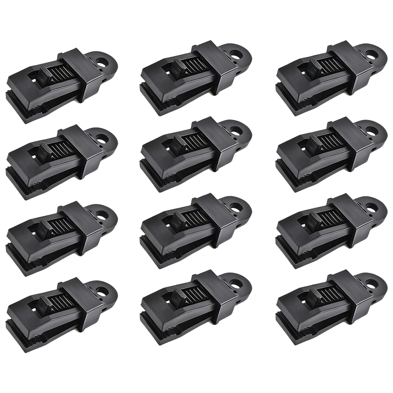 Tarp Clip Clamp,12 PCS Heavy Duty Tarpaulin Clips Set Plastic Tent Clips Camping Tent Clips Black Reusable Awning Clamps Instant Awning Clamp for Tents Tarp Caravan Garden Shade Cloth Boat Cover