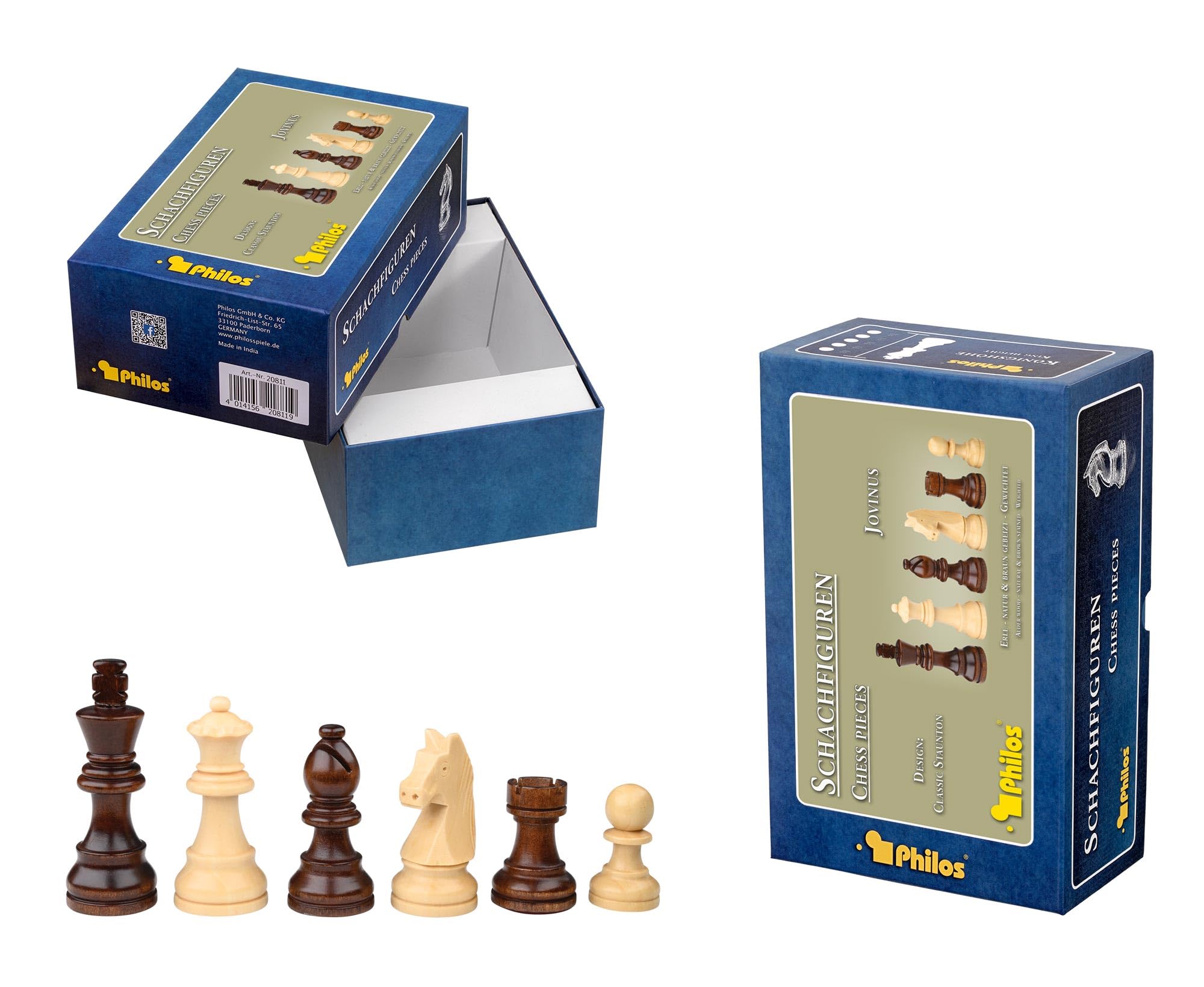 Philos Jovinus 20811 Chess Pieces King Height 76 mm in Set-Up Box, Multicoloured