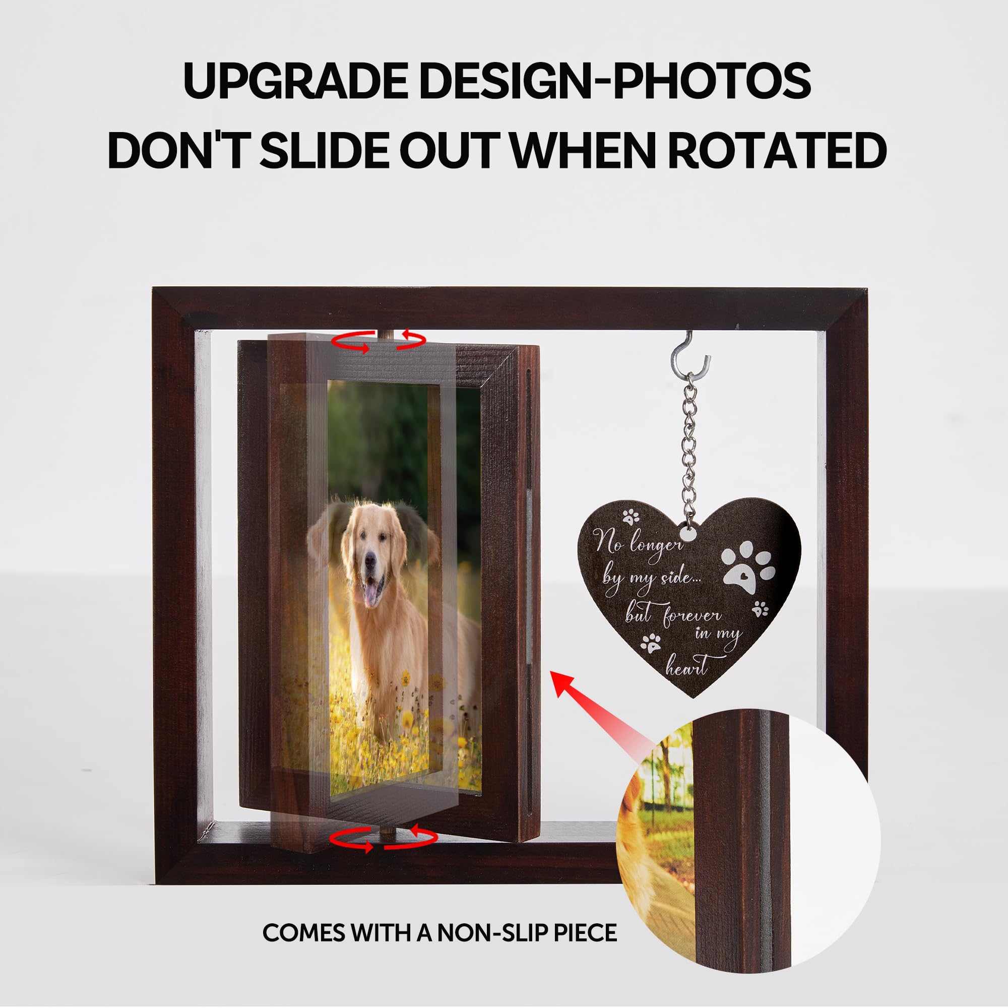 HKBS Dog Memorial Gift Pet Memorial Picture Frame Wooden Rotating for 4x6 Photo Sympathy Gift for Loss of Dog or Cat - Image 4