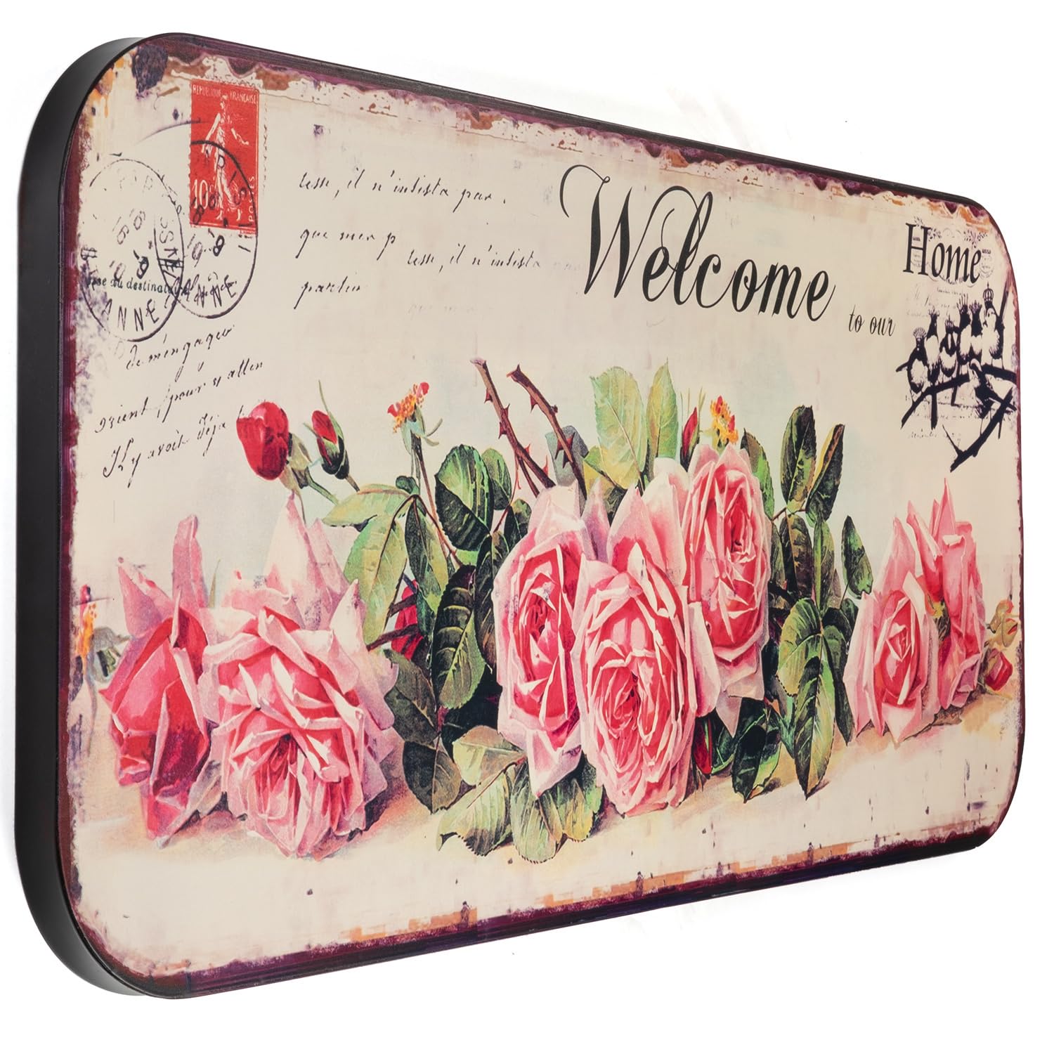 Moritz Cartel de chapa XXL Welcome Flowers, 100 x 46,5, vintage, retro, nostálgico, metal, decoración